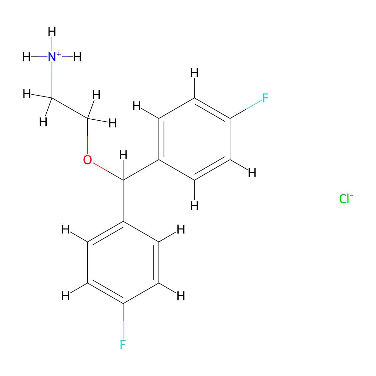 Ethanamine, 2-(bis(4-fluorophenyl)methoxy)-, hydrochloride molecular structure, CAS 50376-82-4