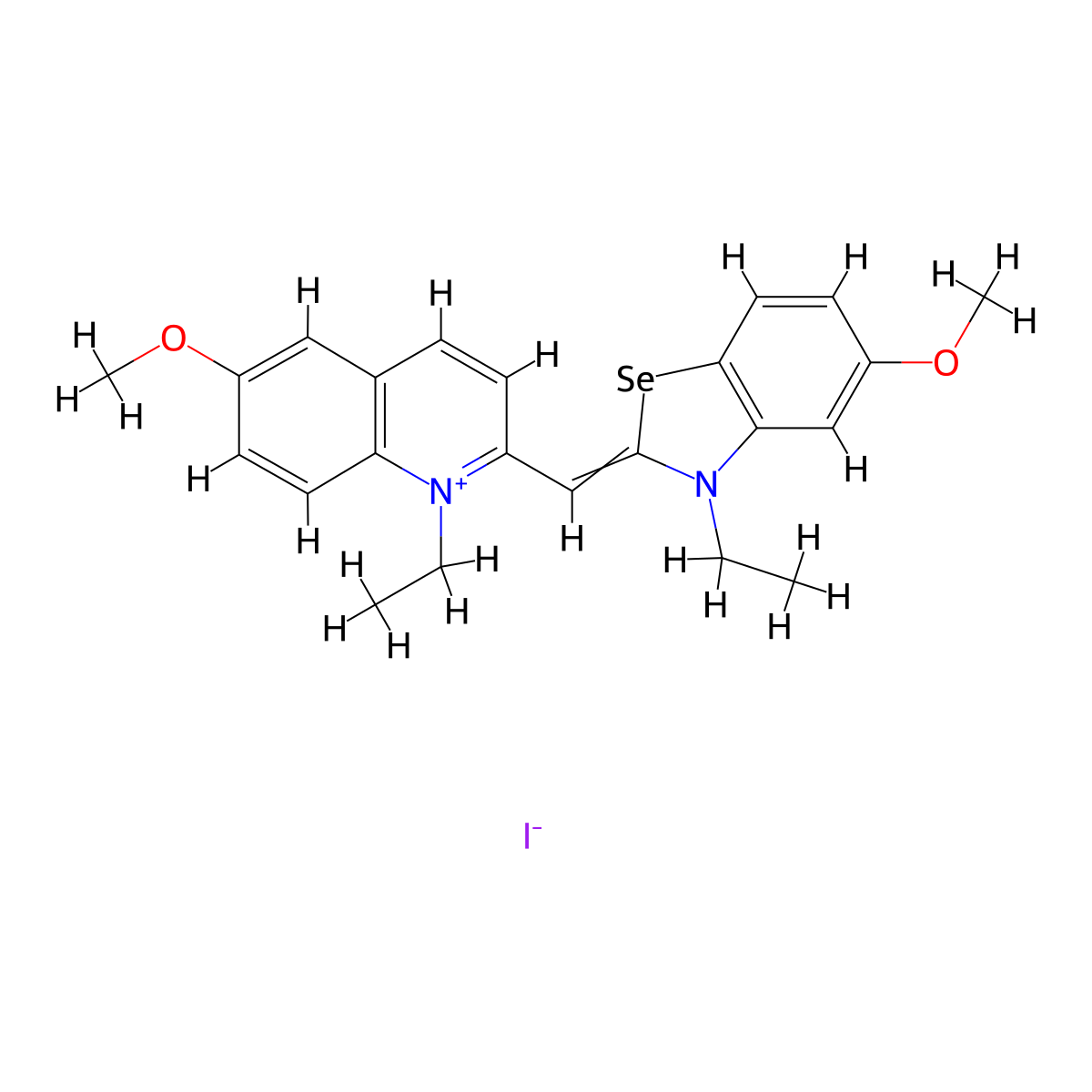 Quinolinium, 1-ethyl-2-[(3-ethyl-5-methoxy-2(3H)-benzoselenazolylidene)methyl]-6-methoxy-, iodide (1:1) molecular structure, CAS 50378-83-1