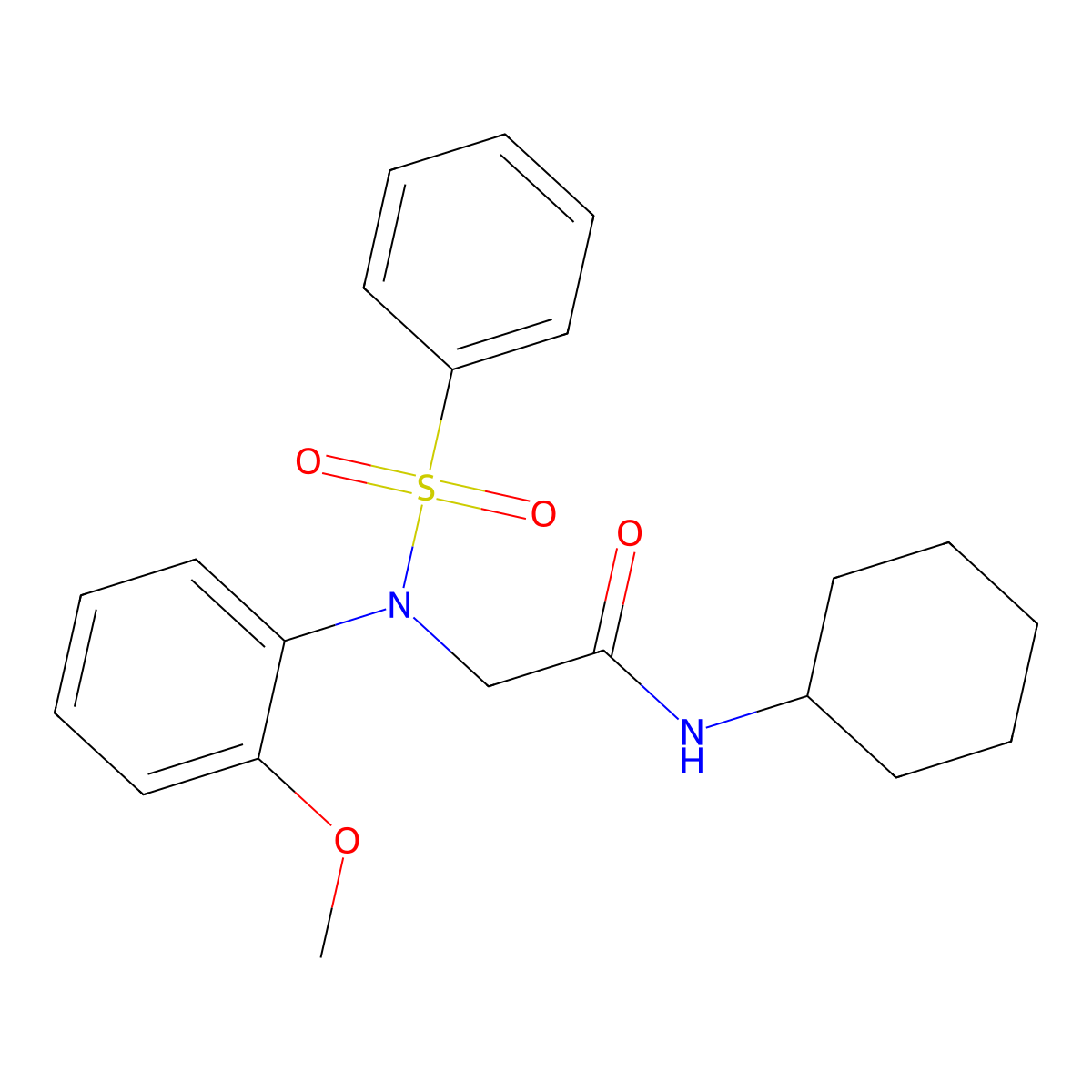 2-[Benzenesulfonyl-(2-methoxy-phenyl)-amino]-N-cyclohexyl-acetamide molecular structure, CAS 503840-21-9