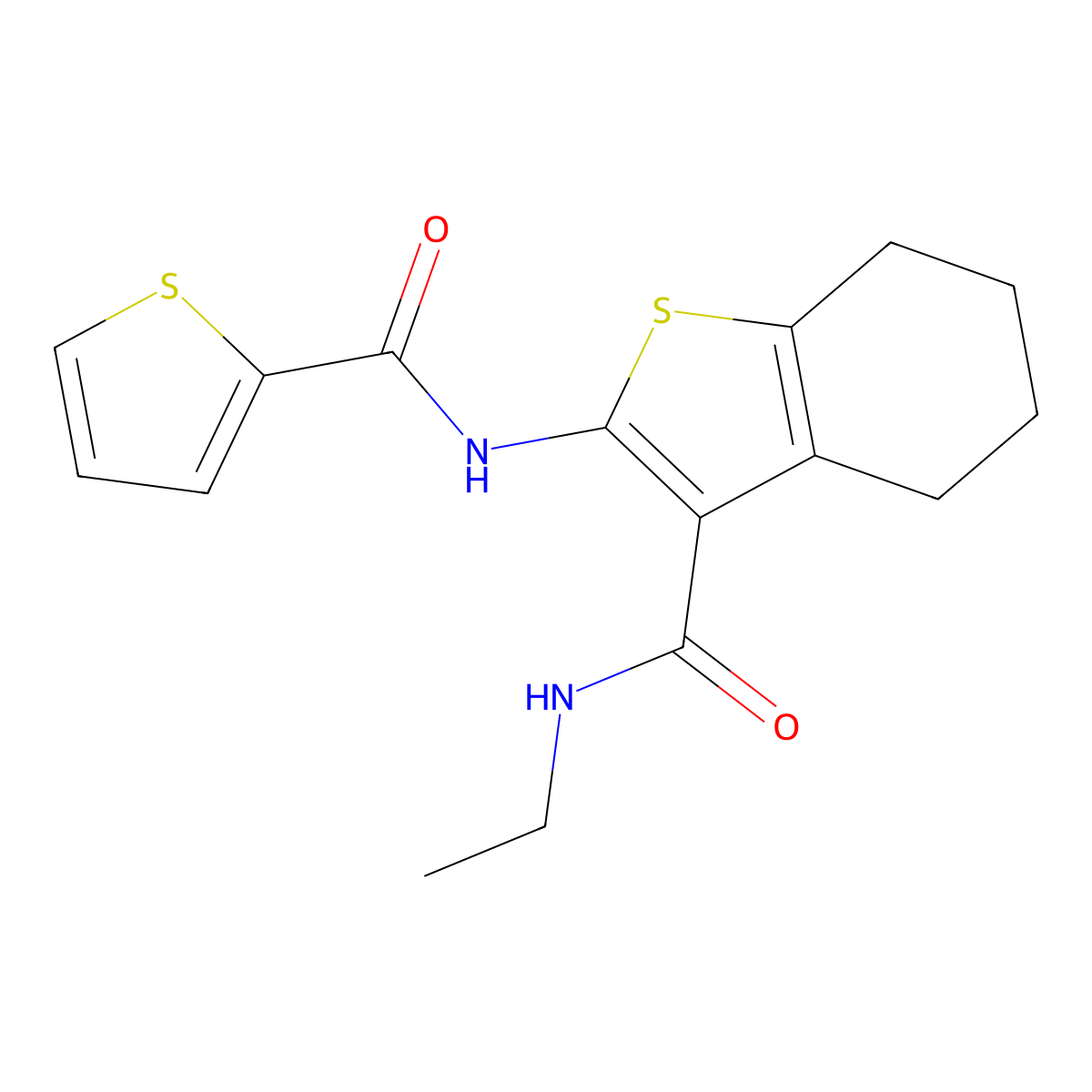 N-Ethyl-2-[(2-thienylcarbonyl)amino]-4,5,6,7-tetrahydro-1-benzothiophene-3-carboxamide molecular structure, CAS 503843-51-4