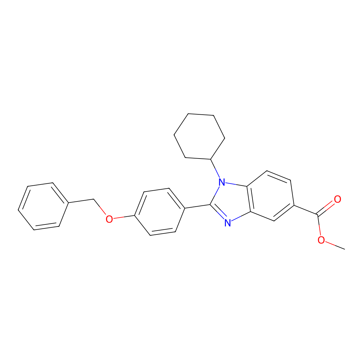 Methyl 2-[4-(benzyloxy)phenyl]-1-cyclohexyl-1H-benzimidazole-5-carboxylate molecular structure, CAS 503859-29-8