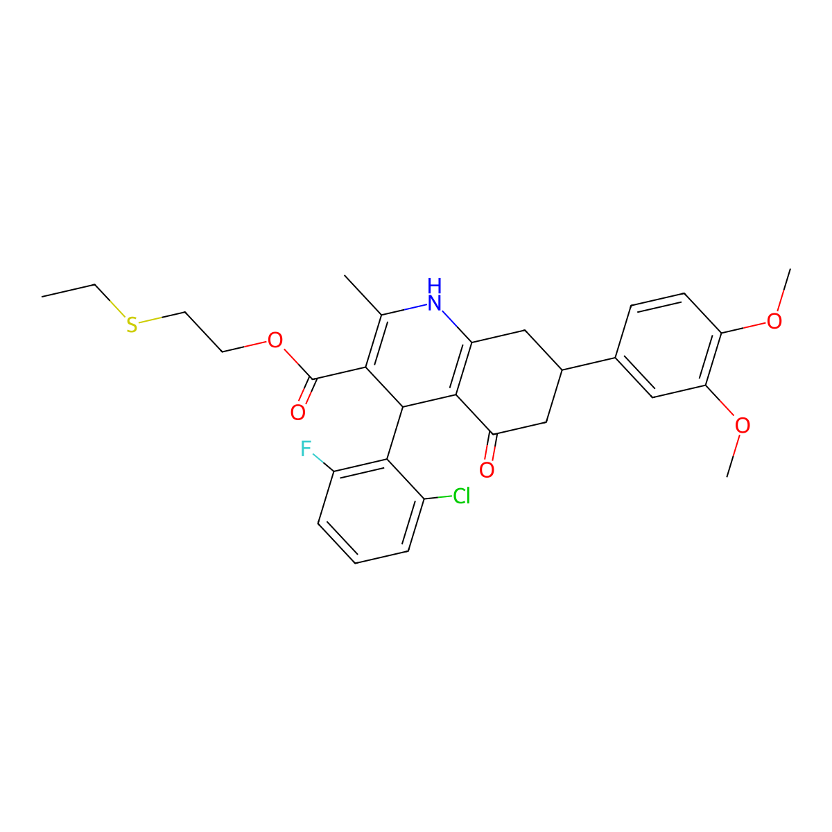 4-(2-Chloro-6-fluoro-phenyl)-7-(3,4-dimethoxy-phenyl)-2-methyl-5-oxo-1,4,5,6,7,8-hexahydro-quinoline-3-carboxylic acid 2-ethylsulfanyl-ethyl molecular structure, CAS 503862-59-7