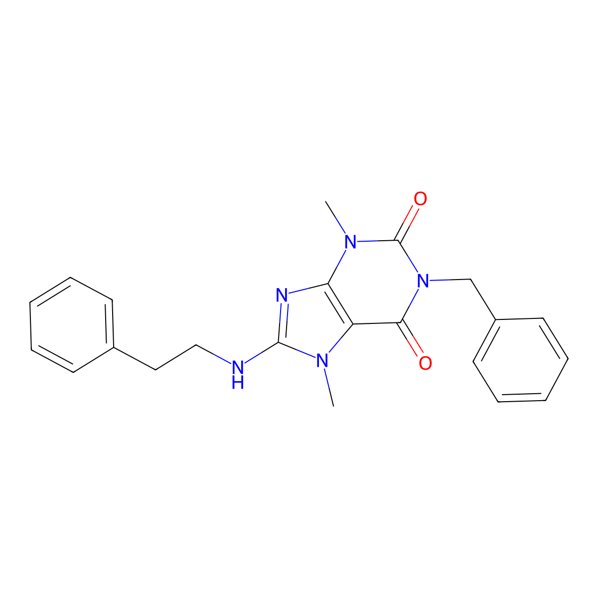 1-benzyl-3,7-dimethyl-8-(phenethylamino)-1H-purine-2,6(3H,7H)-dione molecular structure, CAS 503864-24-2