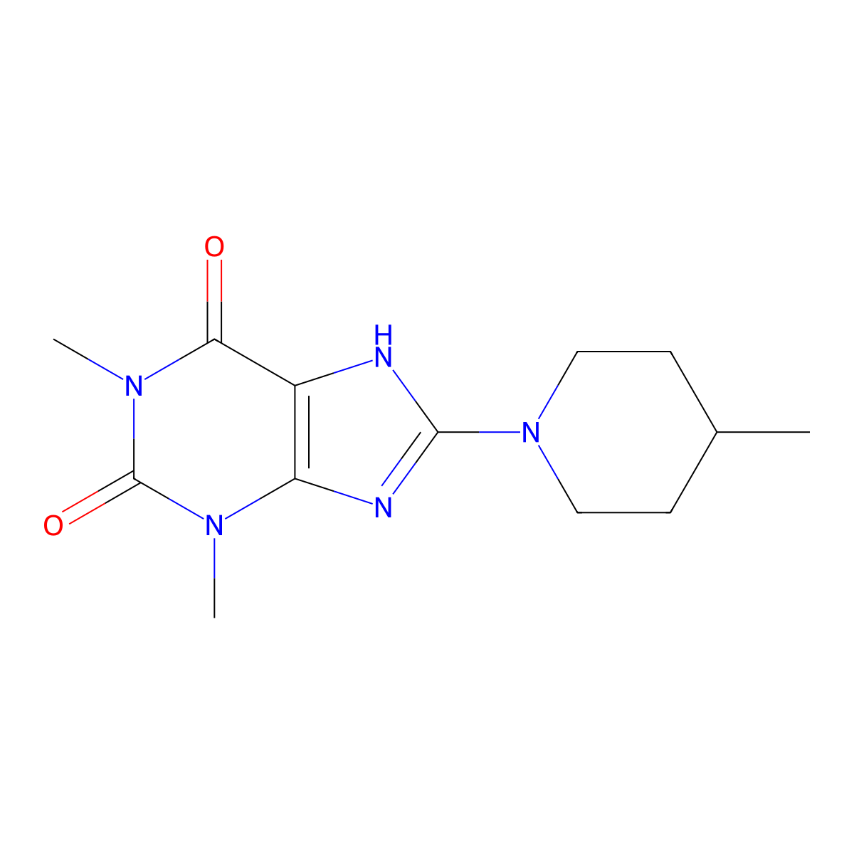 1,3-dimethyl-8-(4-methylpiperidin-1-yl)-1H-purine-2,6(3H,7H)-dione molecular structure, CAS 503864-29-7