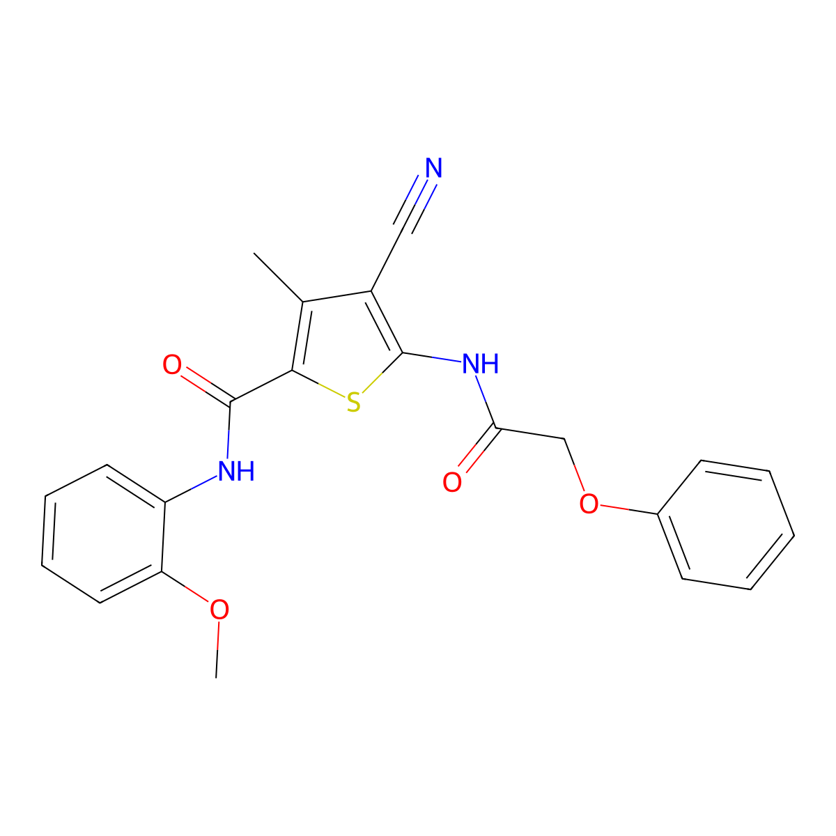 4-Cyano-N-(2-methoxyphenyl)-3-methyl-5-(2-phenoxyacetamido)thiophene-2-carboxamide molecular structure, CAS 503864-33-3