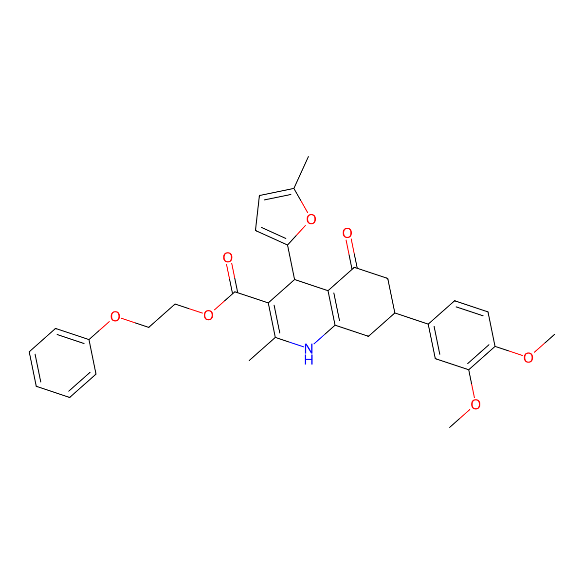 2-Phenoxyethyl 7-(3,4-dimethoxyphenyl)-2-methyl-4-(5-methylfuran-2-yl)-5-oxo-1,4,5,6,7,8-hexahydroquinoline-3-carboxylate molecular structure, CAS 503864-60-6