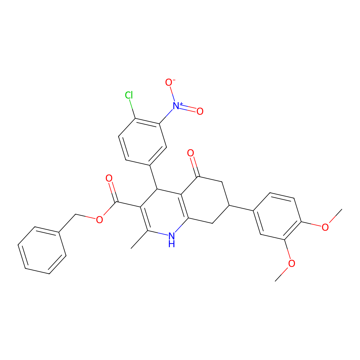 Benzyl 4-(4-chloro-3-nitrophenyl)-7-(3,4-dimethoxyphenyl)-2-methyl-5-oxo-1,4,5,6,7,8-hexahydroquinoline-3-carboxylate molecular structure, CAS 503864-66-2