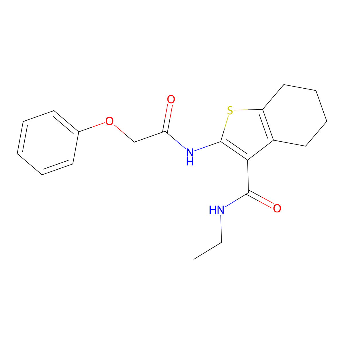 N-ET-2-((Phenoxyacetyl)amino)-4,5,6,7-tetrahydro-1-benzothiophene-3-carboxamide molecular structure, CAS 503864-99-1