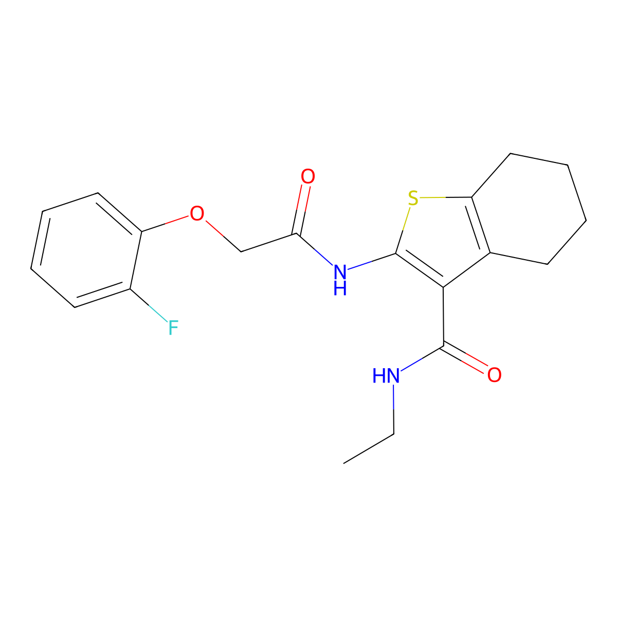 N-ET-2-(((2-F-Phenoxy)AC)amino)4,5,6,7-tetrahydro-1-benzothiophene-3-carboxamide molecular structure, CAS 503865-00-7