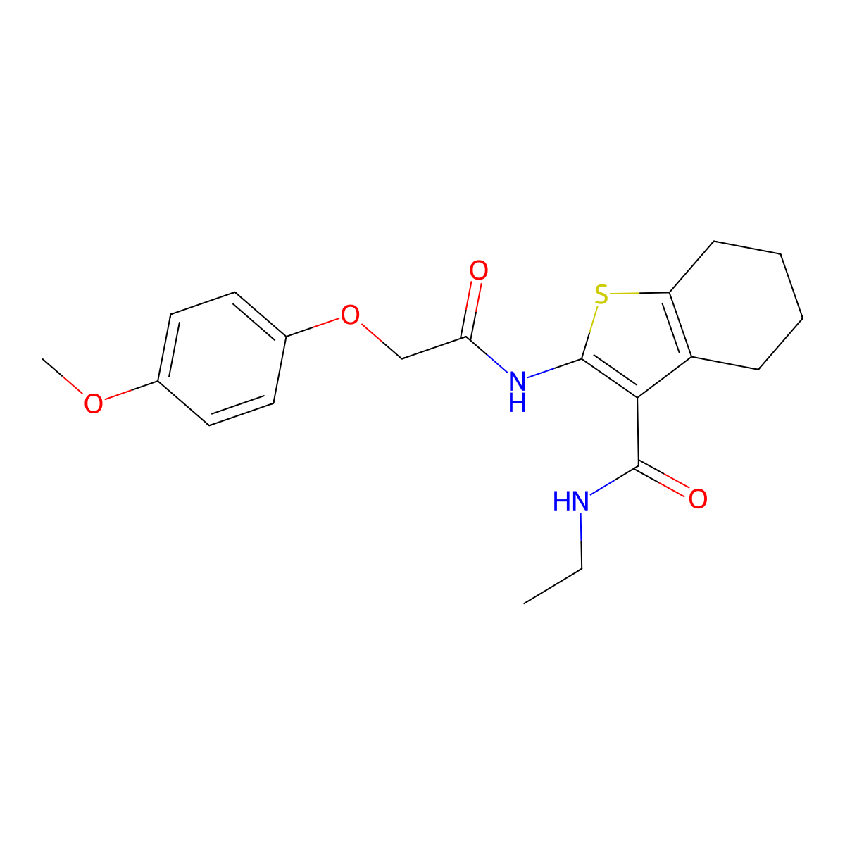 N-Ethyl-2-(2-(4-methoxyphenoxy)acetamido)-4,5,6,7-tetrahydrobenzo[b]thiophene-3-carboxamide molecular structure, CAS 503865-01-8