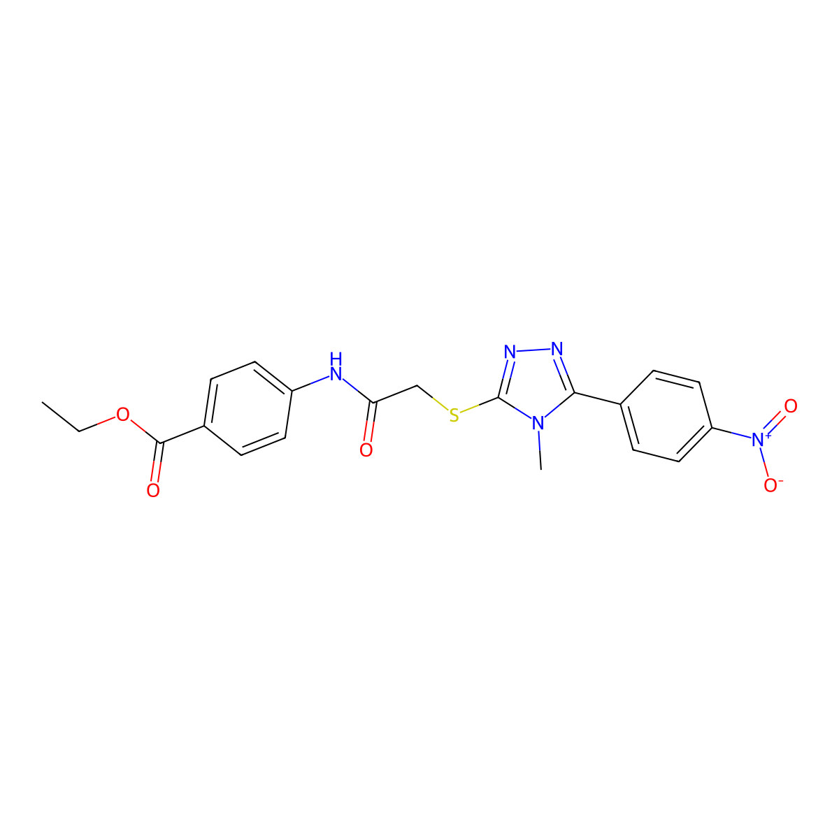 ethyl 4-[({[4-methyl-5-(4-nitrophenyl)-4H-1,2,4-triazol-3-yl]sulfanyl}acetyl)amino]benzoate molecular structure, CAS 503865-12-1