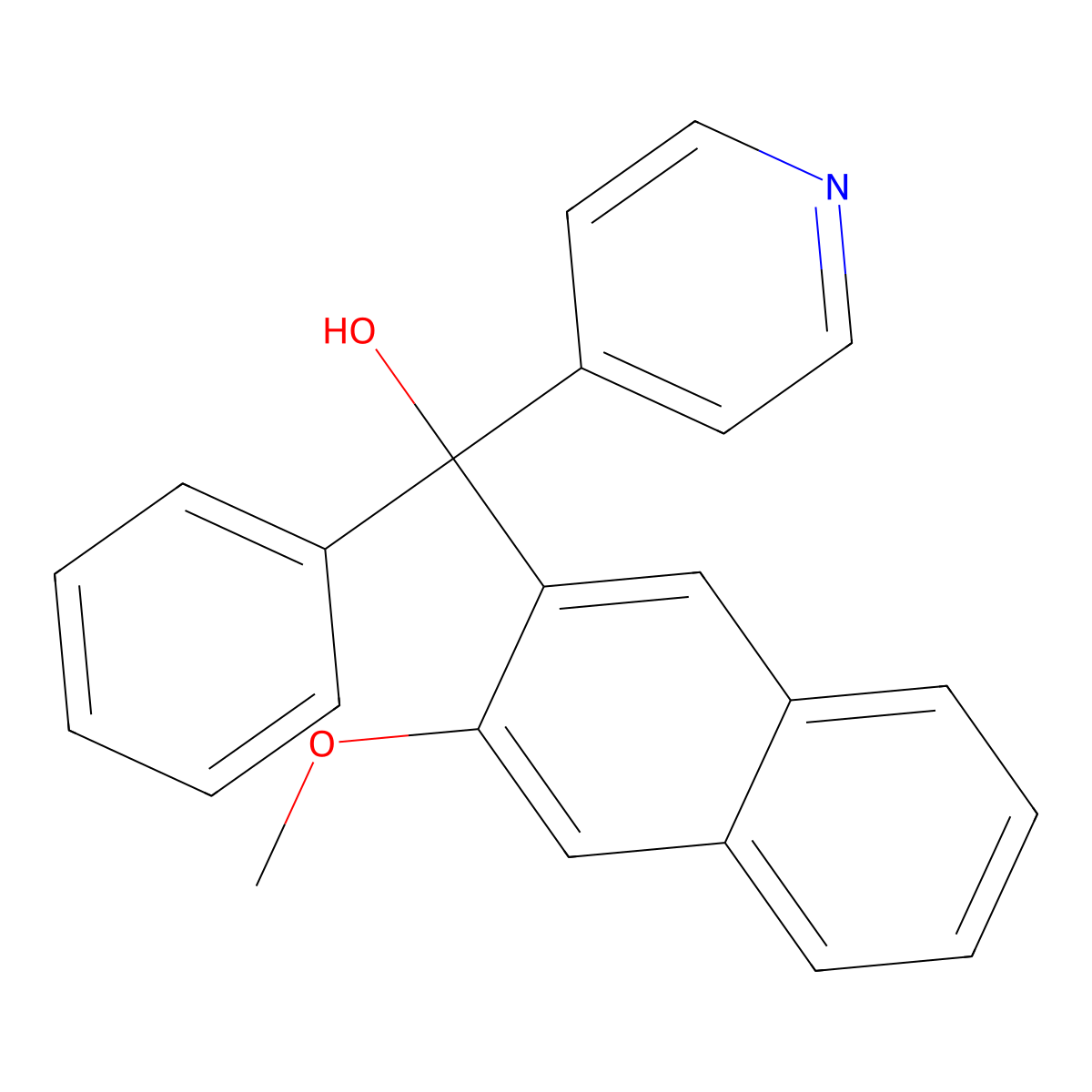 3-Methoxy-alpha-phenyl-alpha-(4-pyridyl)-2-naphthalenemethanol molecular structure, CAS 50389-61-2