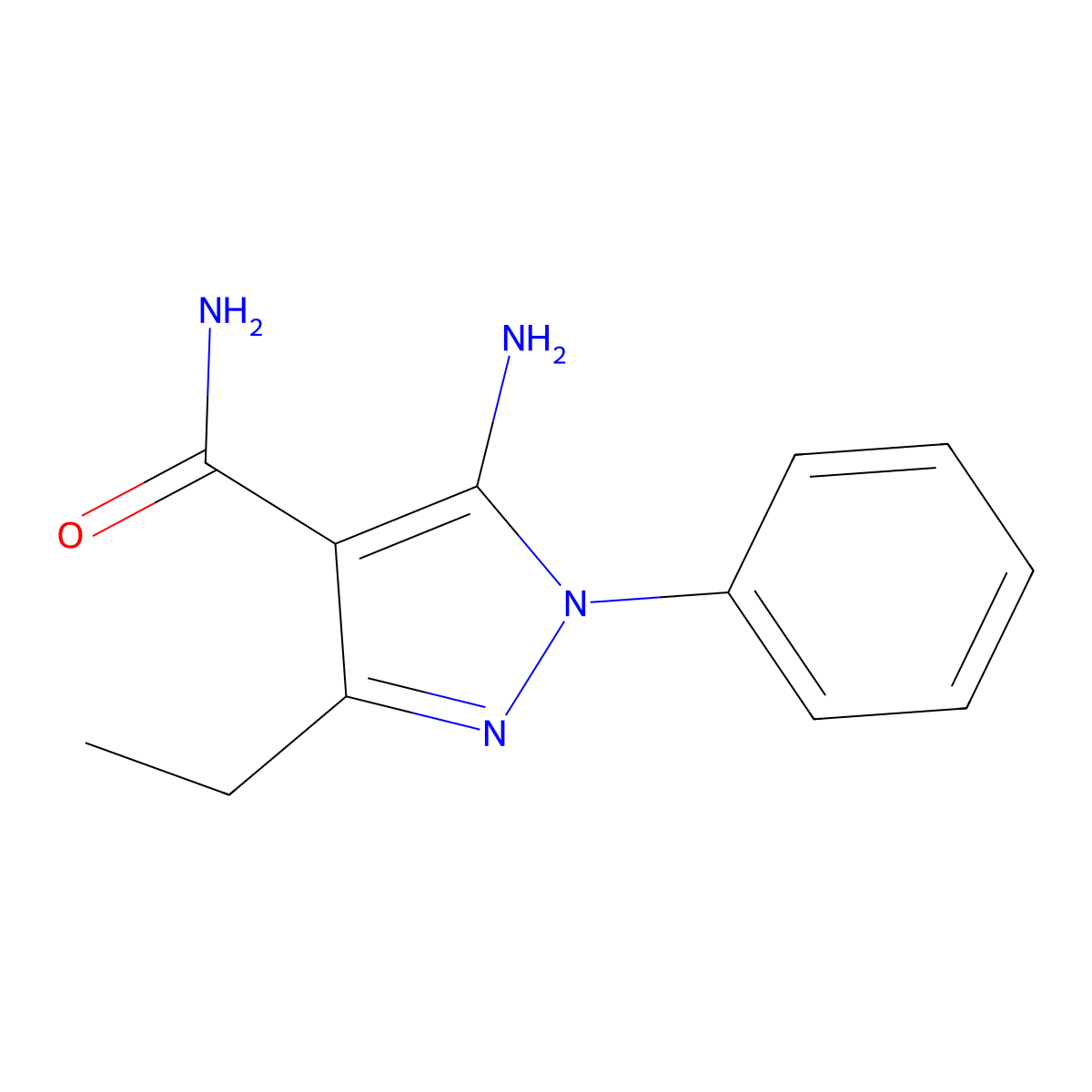 5-amino-3-ethyl-1-phenyl-1H-pyrazole-4-carboxamide molecular structure, CAS 50424-17-4