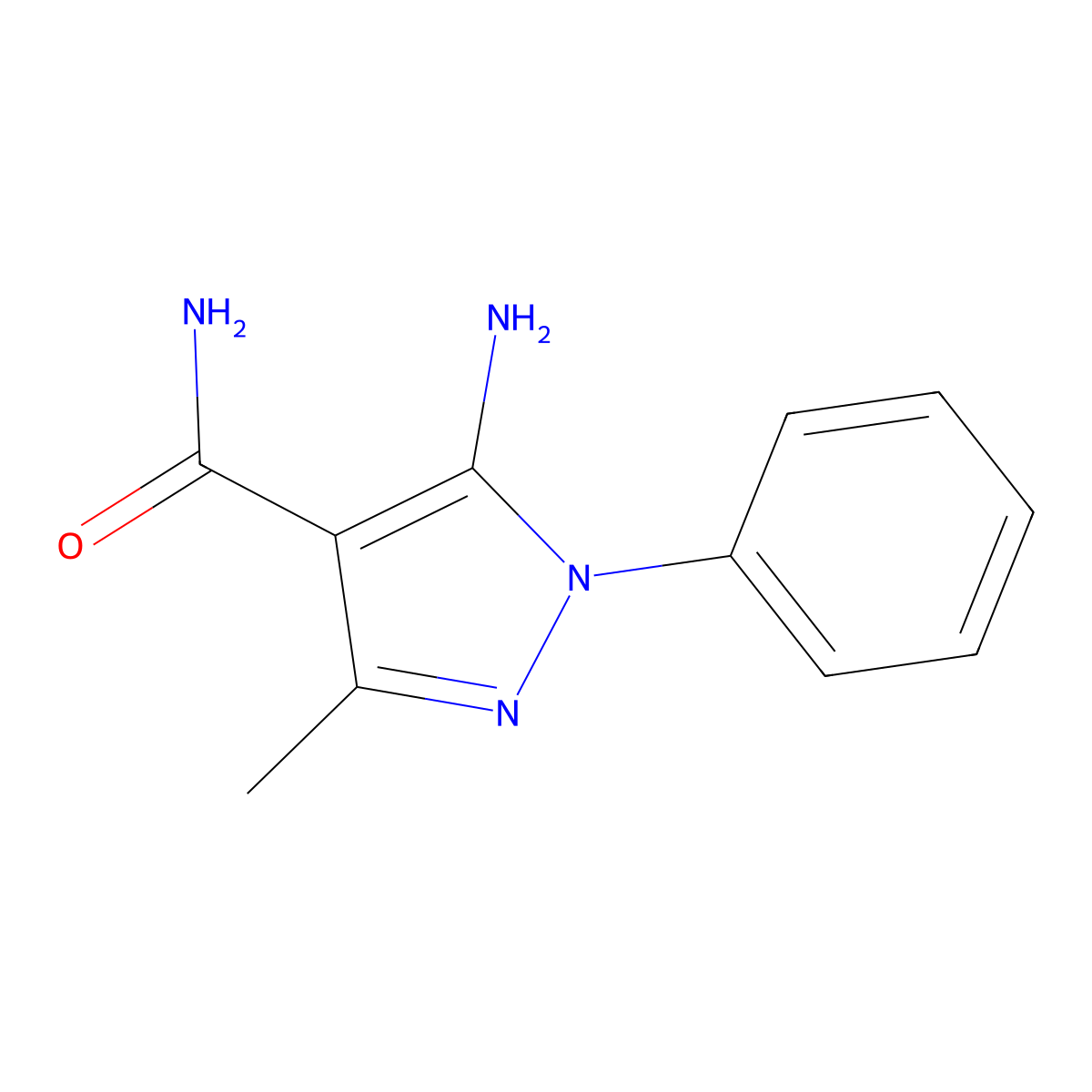 5-Amino-3-methyl-1-phenyl-1H-pyrazole-4-carboxamide molecular structure, CAS 50427-81-1