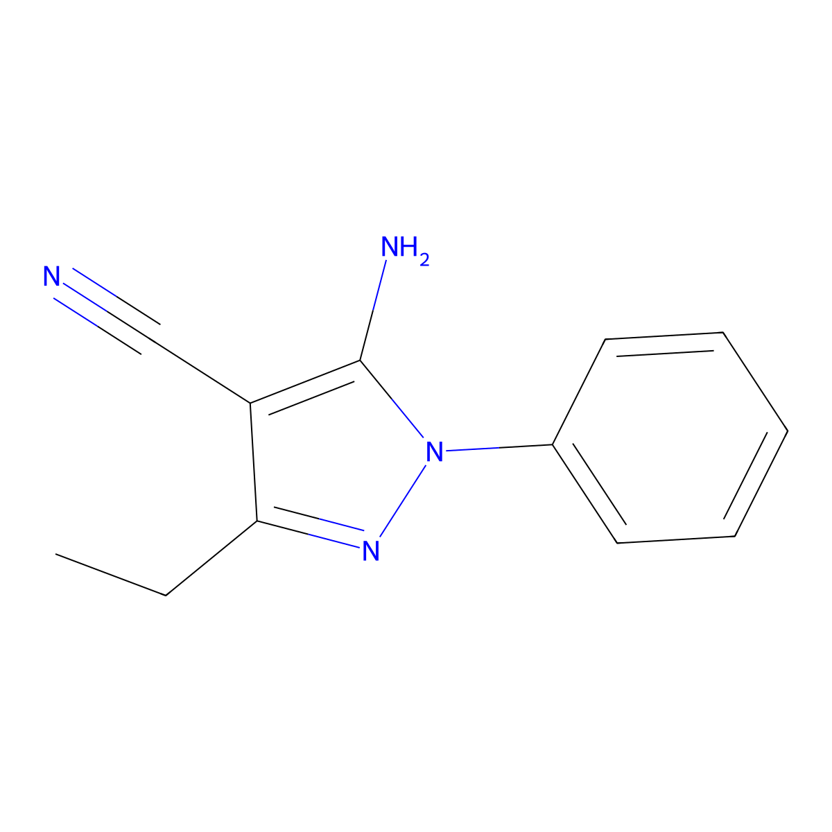 5-amino-3-ethyl-1-phenyl-1H-pyrazole-4-carbonitrile molecular structure, CAS 50427-83-3