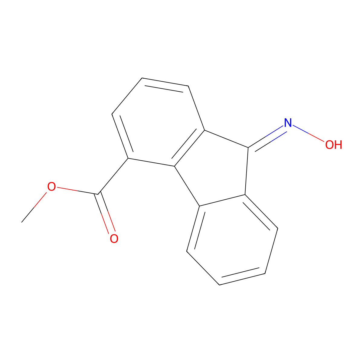 9H-Fluorene-4-carboxylic acid, 9-(hydroxyimino)-, methyl ester molecular structure, CAS 5043-64-1