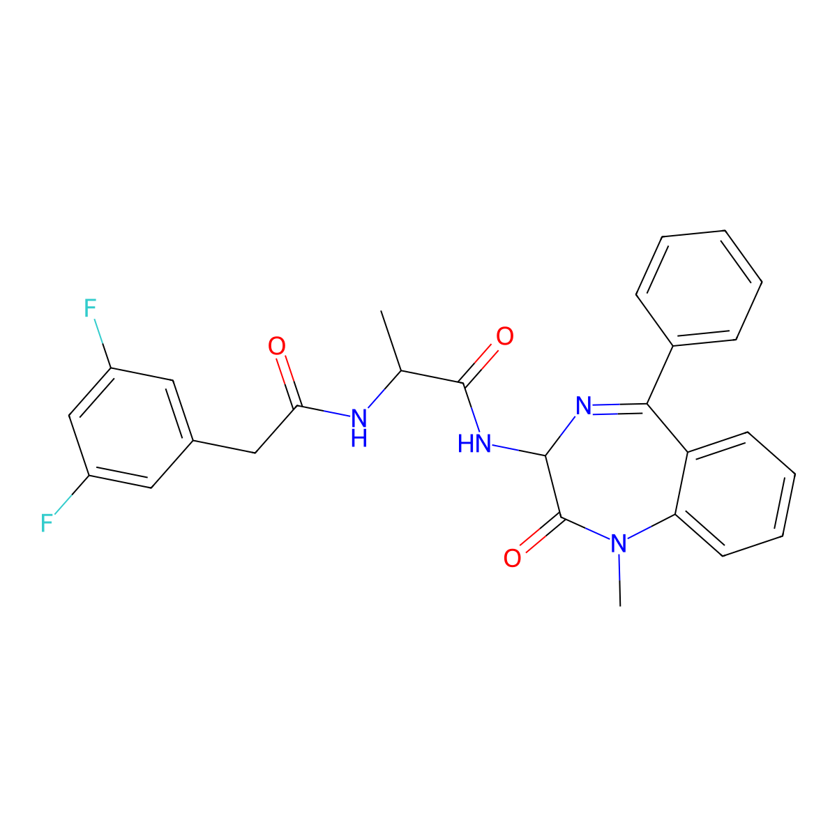 (R)-2-(2-(3,5-Difluorophenyl)acetamido)-N-((S)-1-methyl-2-oxo-5-phenyl-2,3-dihydro-1H-benzo[e][1,4]diazepin-3-yl)propanamide molecular structure, CAS 504428-17-5