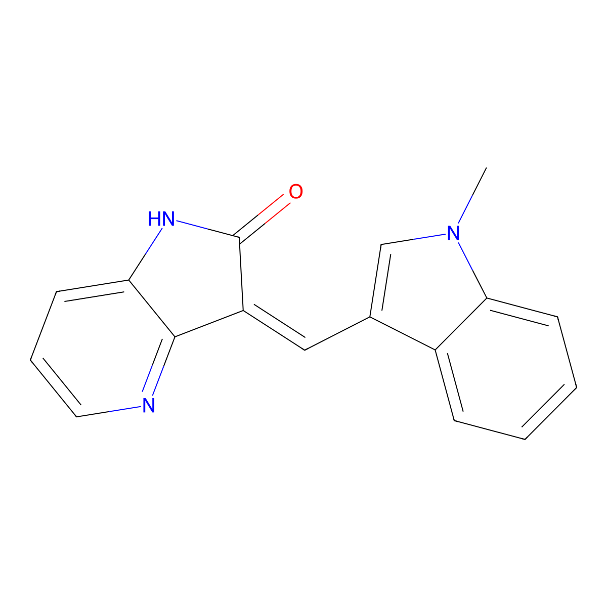 1,3-Dihydro-3-[(1-methyl-1H-indol-3-yl)methylene]-2H-pyrrolo[3,2-b]pyridin-2-one molecular structure, CAS 504433-23-2