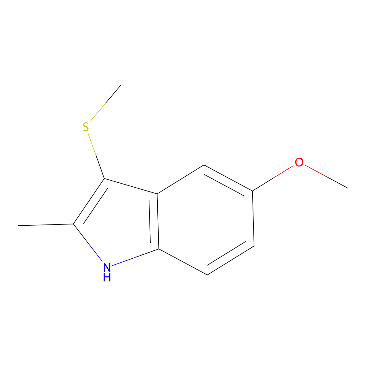 5-methoxy-2-methyl-3-methylsulfanyl-1H-indole molecular structure, CAS 50461-37-5
