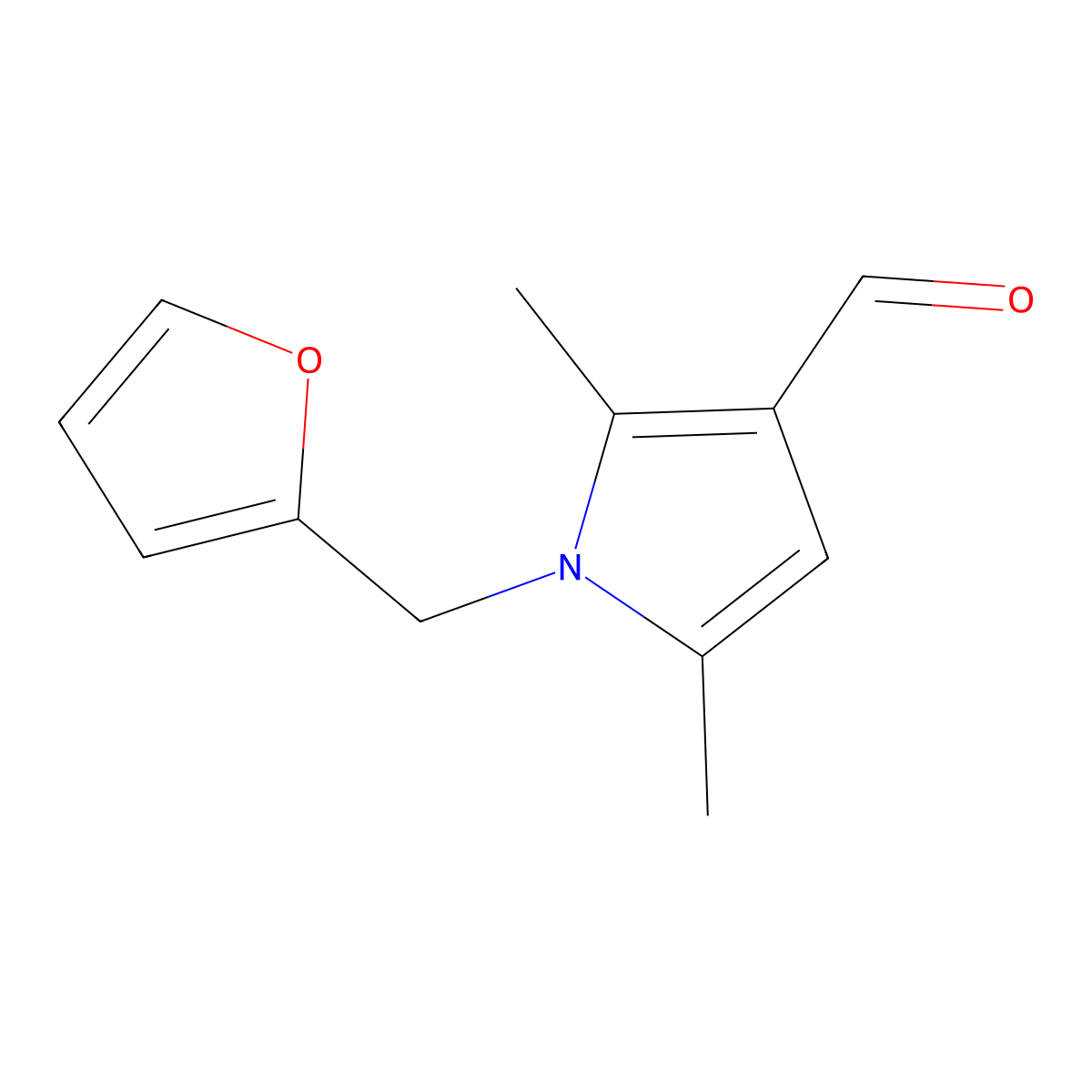 1-(furan-2-ylmethyl)-2,5-dimethyl-1H-pyrrole-3-carbaldehyde molecular structure, CAS 5049-49-0