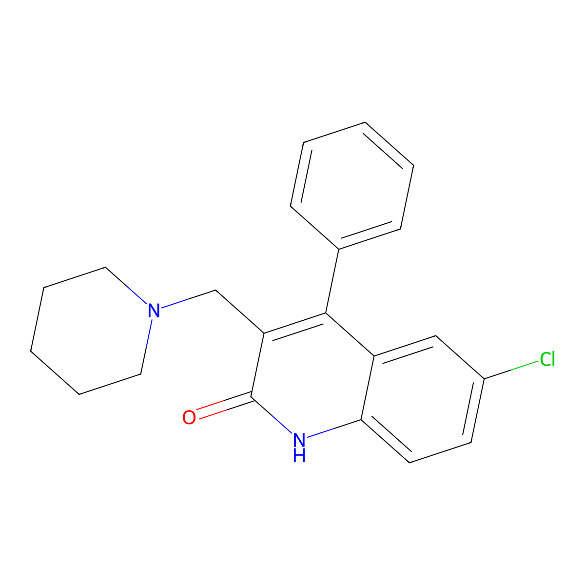 6-chloro-4-phenyl-3-(piperidin-1-ylmethyl)quinolin-2(1H)-one molecular structure, CAS 50494-77-4