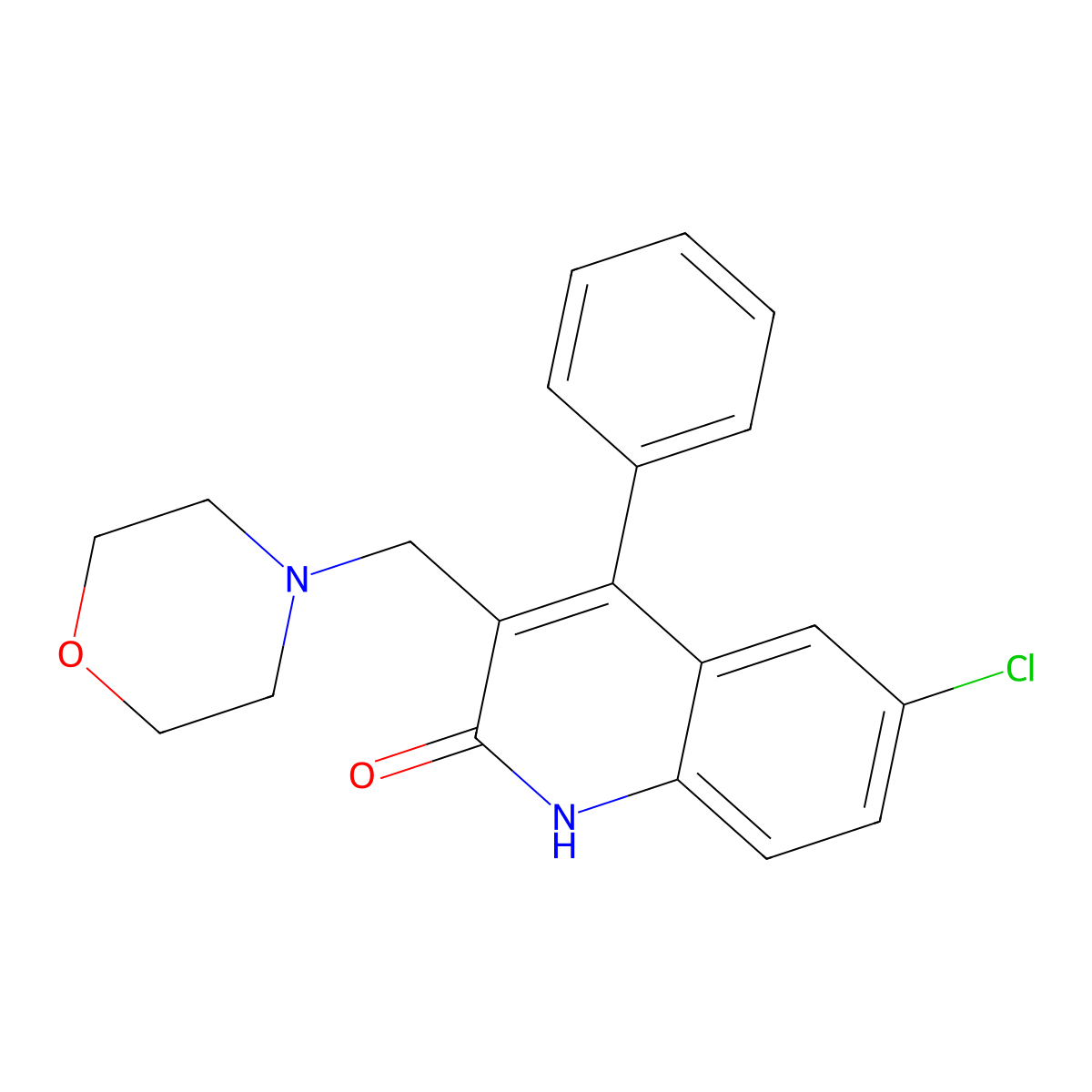 6-chloro-3-(morpholinomethyl)-4-phenylquinolin-2(1H)-one molecular structure, CAS 50494-80-9