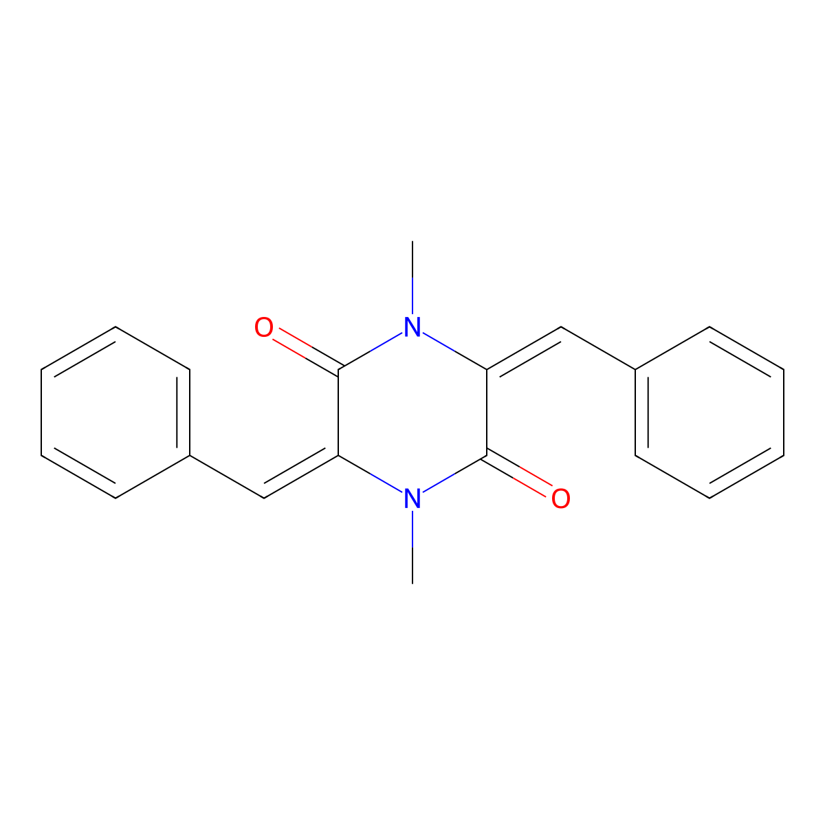 3,6-Dibenzylidene-1,4-dimethylpiperazine-2,5-dione molecular structure, CAS 50501-11-6