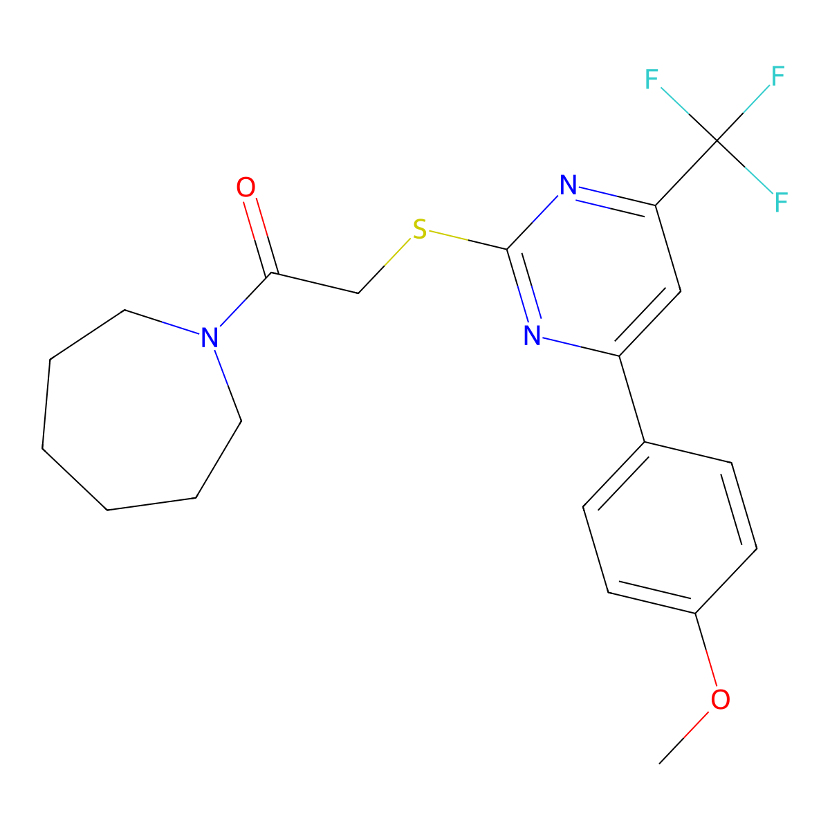 1-(Azepan-1-yl)-2-((4-(4-methoxyphenyl)-6-(trifluoromethyl)pyrimidin-2-yl)thio)ethanone molecular structure, CAS 505048-81-7