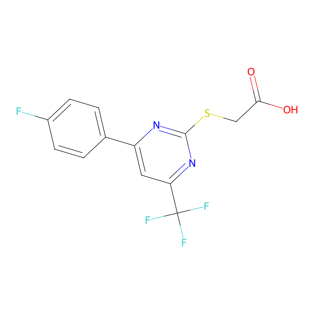{[4-(4-Fluorophenyl)-6-(trifluoromethyl)pyrimidin-2-yl]thio}acetic acid molecular structure, CAS 505049-36-5