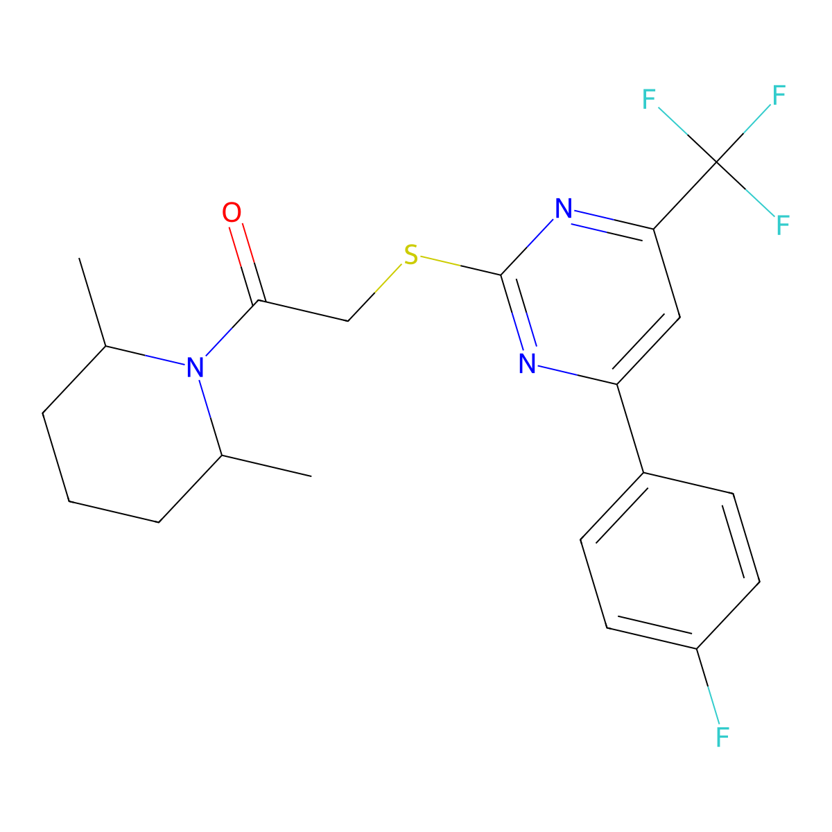 1-(2,6-Dimethylpiperidin-1-yl)-2-[4-(4-fluorophenyl)-6-(trifluoromethyl)pyrimidin-2-yl]sulfanylethanone molecular structure, CAS 505049-50-3