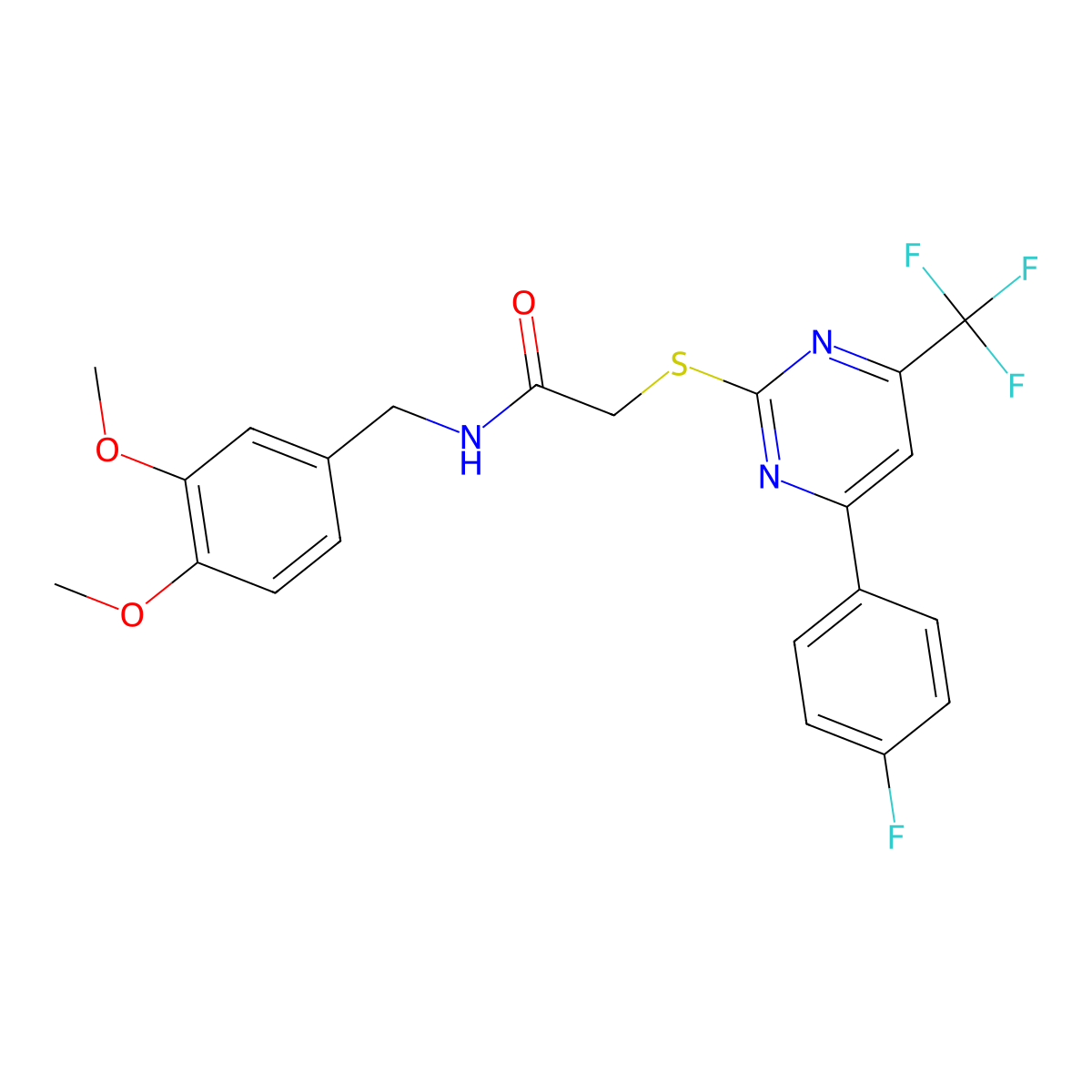 N-[(3,4-dimethoxyphenyl)methyl]-2-[4-(4-fluorophenyl)-6-(trifluoromethyl)pyrimidin-2-yl]sulfanylacetamide molecular structure, CAS 505049-97-8
