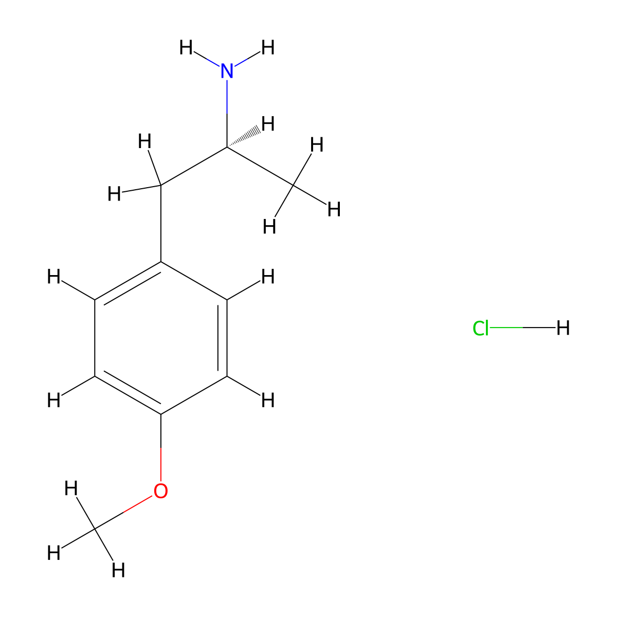 Benzeneethanamine, 4-methoxy-alpha-methyl-, hydrochloride (1:1), (alphaS)- molecular structure, CAS 50505-81-2