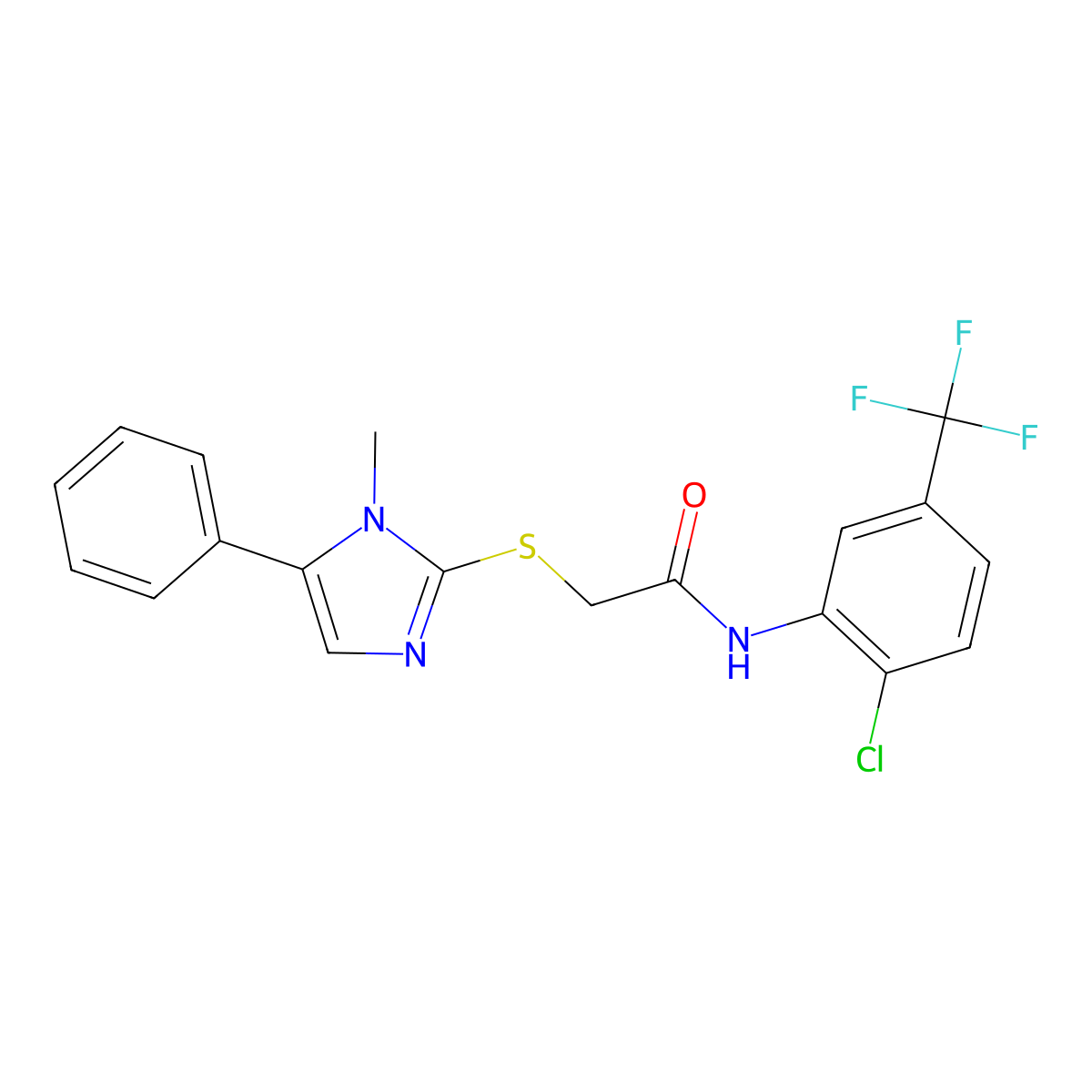 N-(2-chloro-5-(trifluoromethyl)phenyl)-2-((1-methyl-5-phenyl-1H-imidazol-2-yl)thio)acetamide molecular structure, CAS 505050-35-1