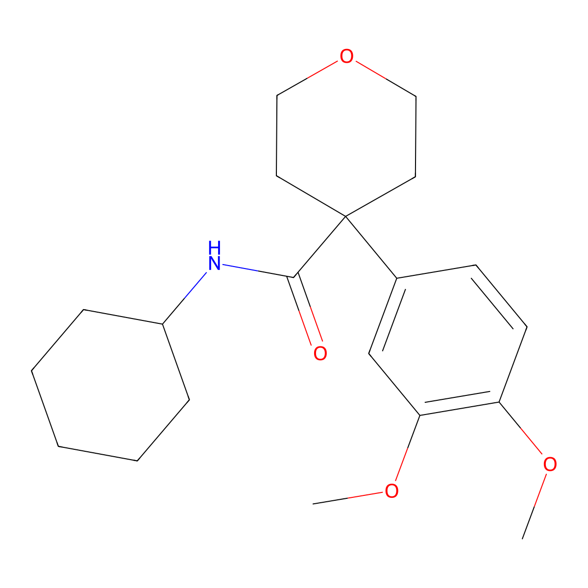 N-cyclohexyl-4-(3,4-dimethoxyphenyl)oxane-4-carboxamide molecular structure, CAS 505050-58-8