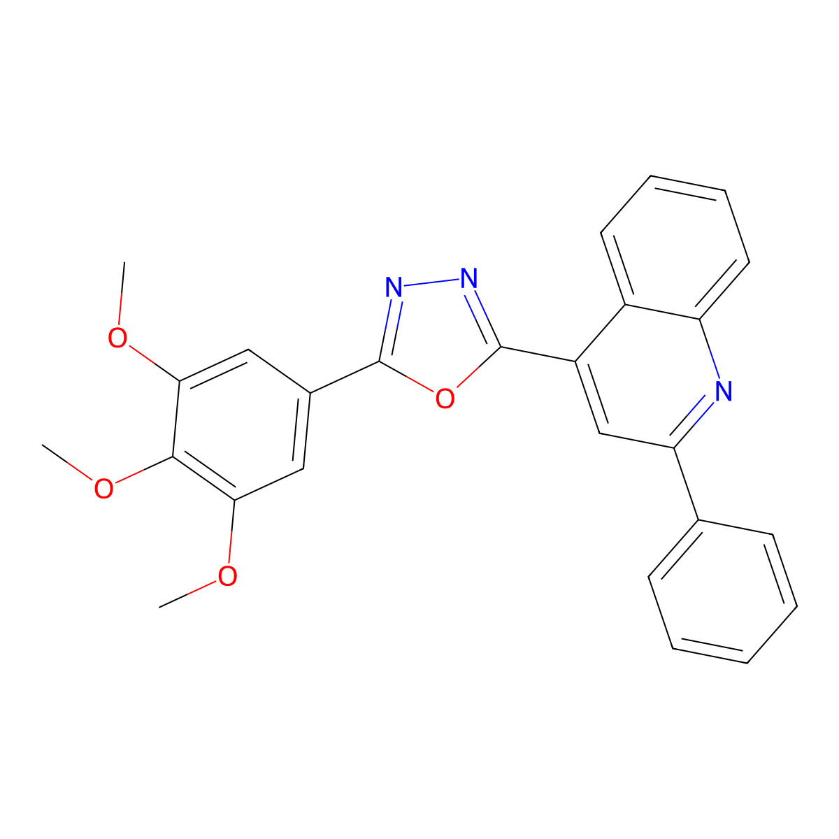 2-Phenyl-4-[5-(3,4,5-trimethoxy-phenyl)-[1,3,4]oxadiazol-2-yl]-quinoline molecular structure, CAS 505050-59-9