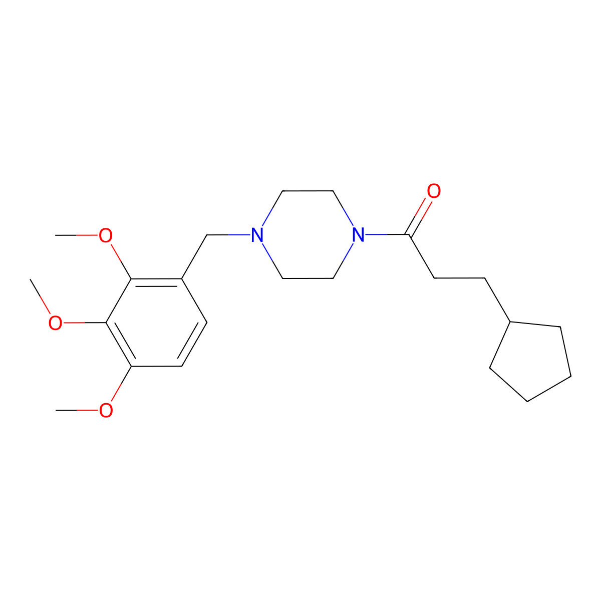 3-Cyclopentyl-1-[4-[(2,3,4-trimethoxyphenyl)methyl]piperazin-1-yl]propan-1-one molecular structure, CAS 505050-76-0