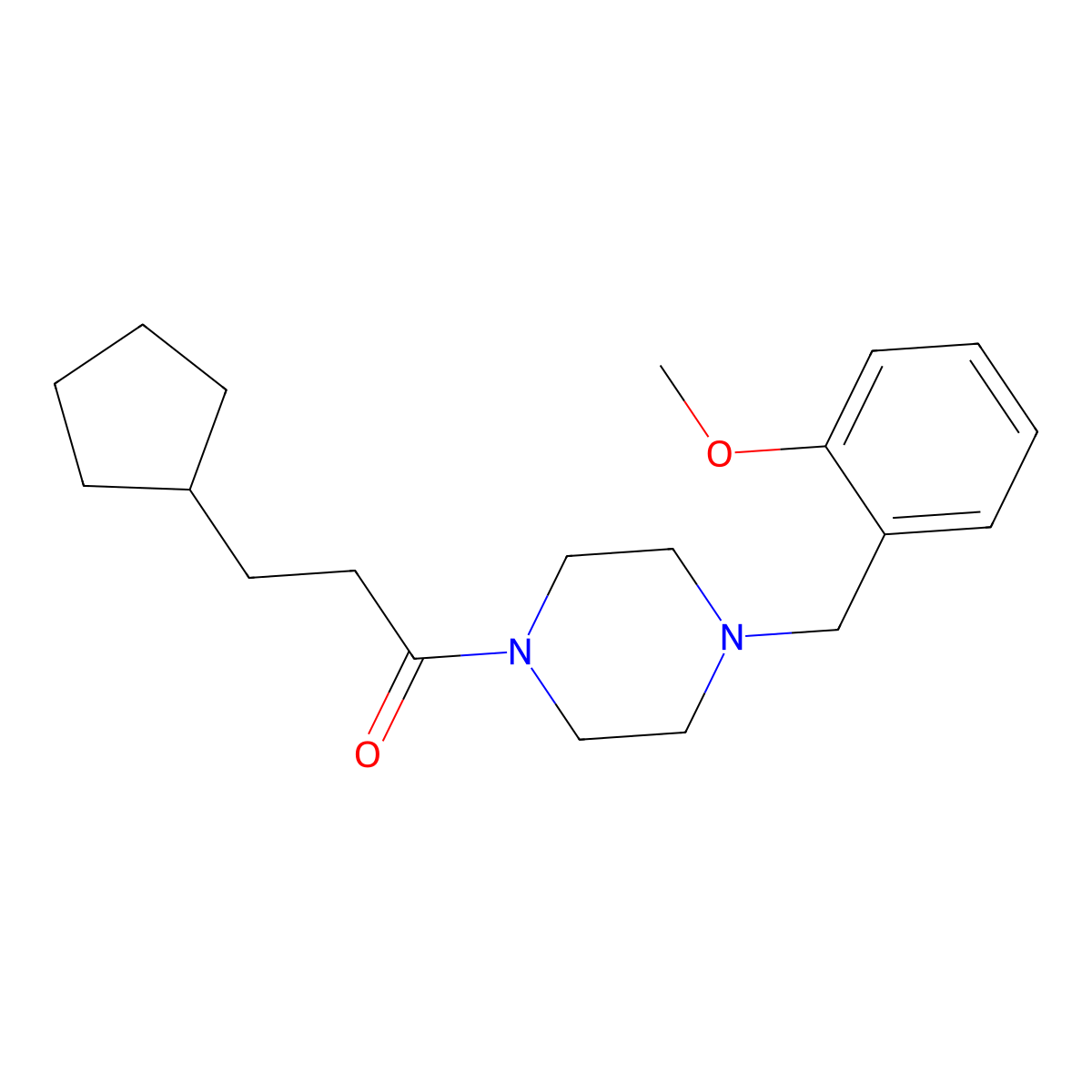 3-Cyclopentyl-1-[4-[(2-methoxyphenyl)methyl]piperazin-1-yl]propan-1-one molecular structure, CAS 505050-78-2