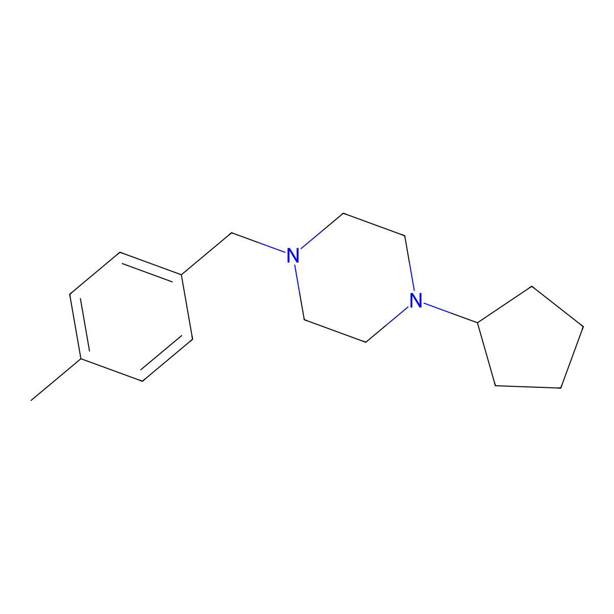 1-Cyclopentyl-4-[(4-methylphenyl)methyl]piperazine molecular structure, CAS 505050-91-9