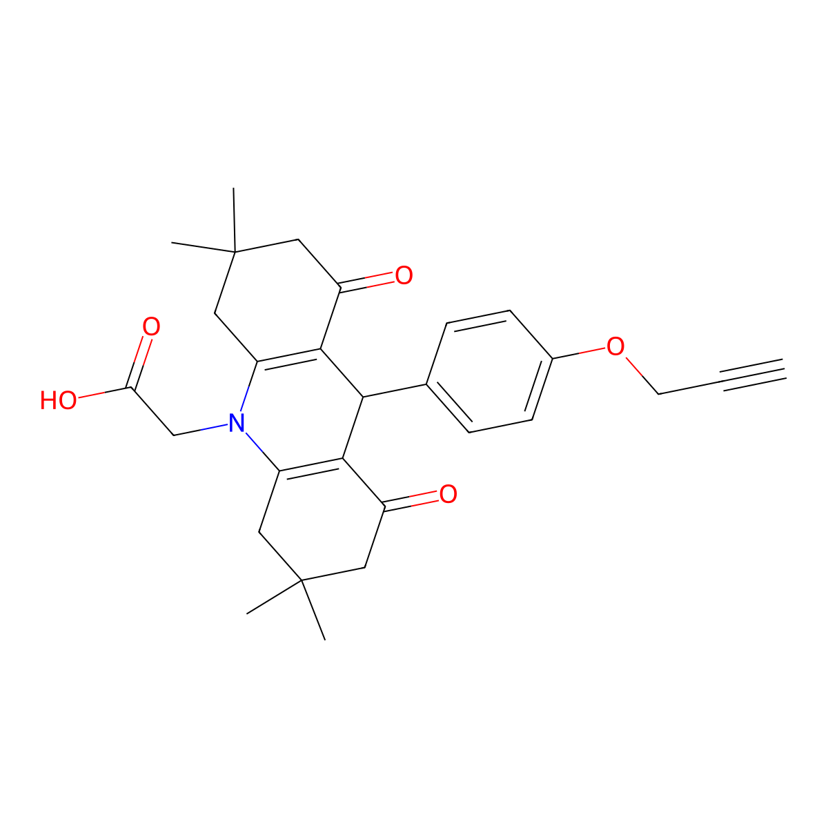 [3,3,6,6-Tetramethyl-1,8-dioxo-9-(4-prop-2-ynyloxy-phenyl)-2,3,4,5,6,7,8,9-octahydro-1H-acridin-10-yl]-acetic acid molecular structure, CAS 505052-38-0