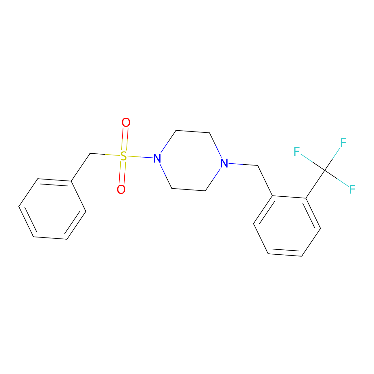 1-Benzylsulfonyl-4-[[2-(trifluoromethyl)phenyl]methyl]piperazine molecular structure, CAS 505053-69-0