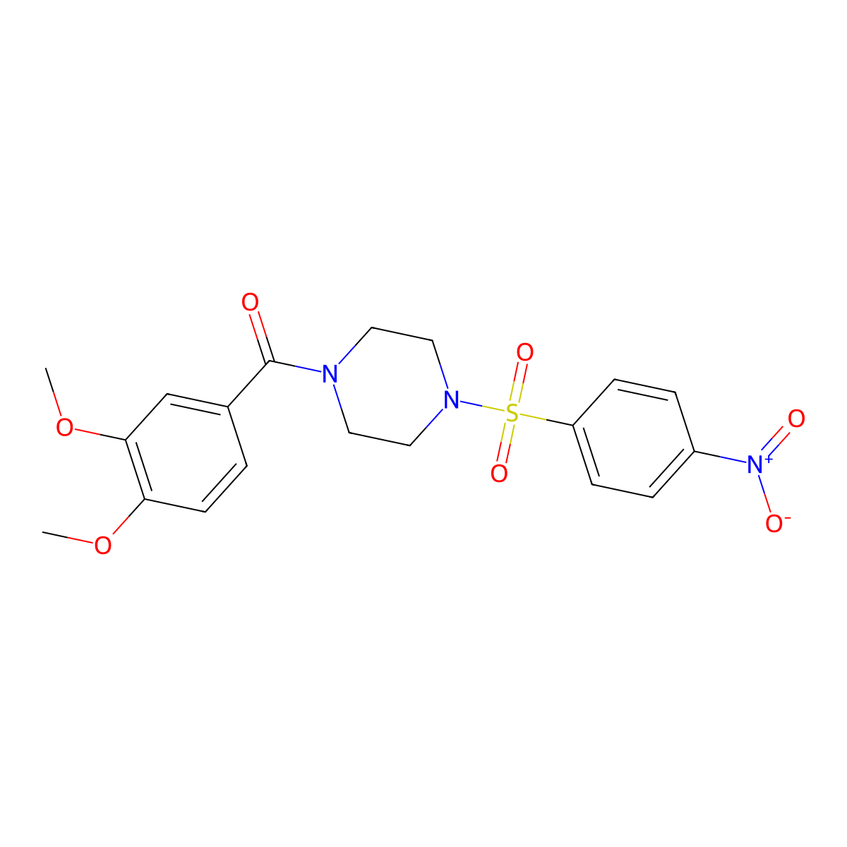 (3,4-Dimethoxyphenyl)-[4-(4-nitrophenyl)sulfonylpiperazin-1-yl]methanone molecular structure, CAS 505053-76-9