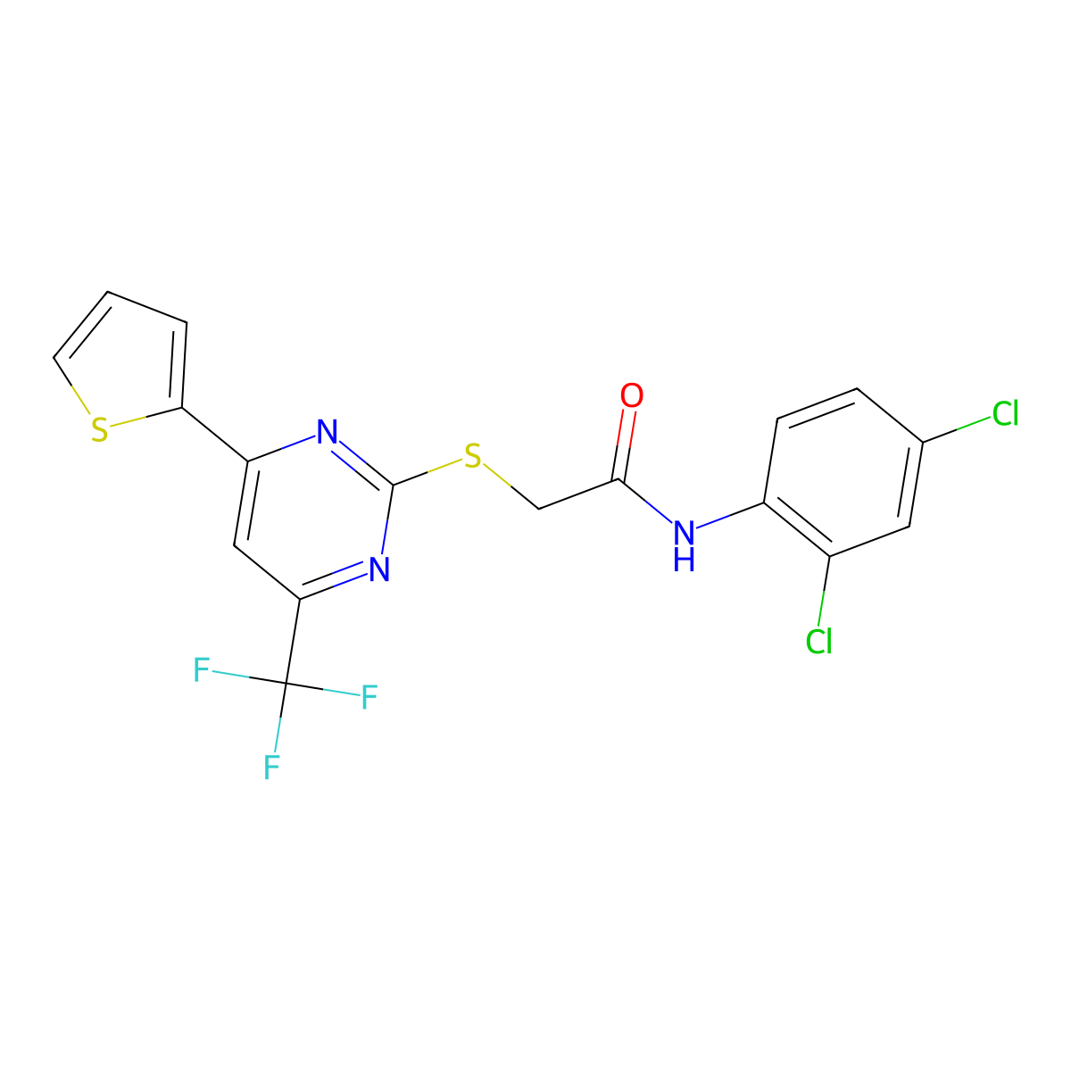 N-(2,4-dichlorophenyl)-2-{[4-(thiophen-2-yl)-6-(trifluoromethyl)pyrimidin-2-yl]sulfanyl}acetamide molecular structure, CAS 505054-03-5