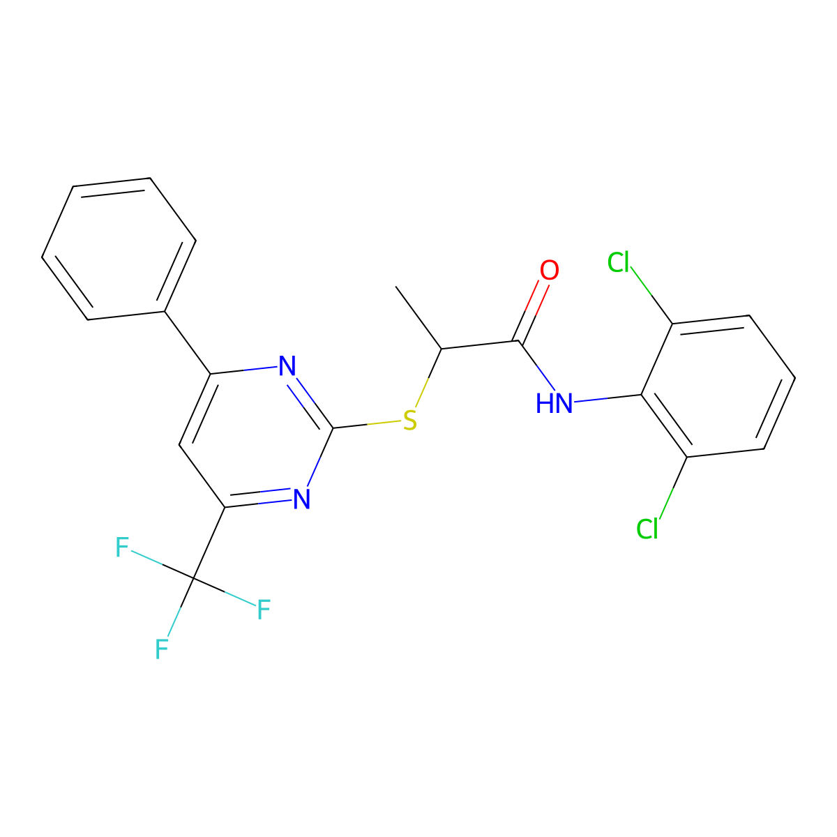 N-(2,6-dichlorophenyl)-2-[4-phenyl-6-(trifluoromethyl)pyrimidin-2-yl]sulfanylpropanamide molecular structure, CAS 505054-43-3