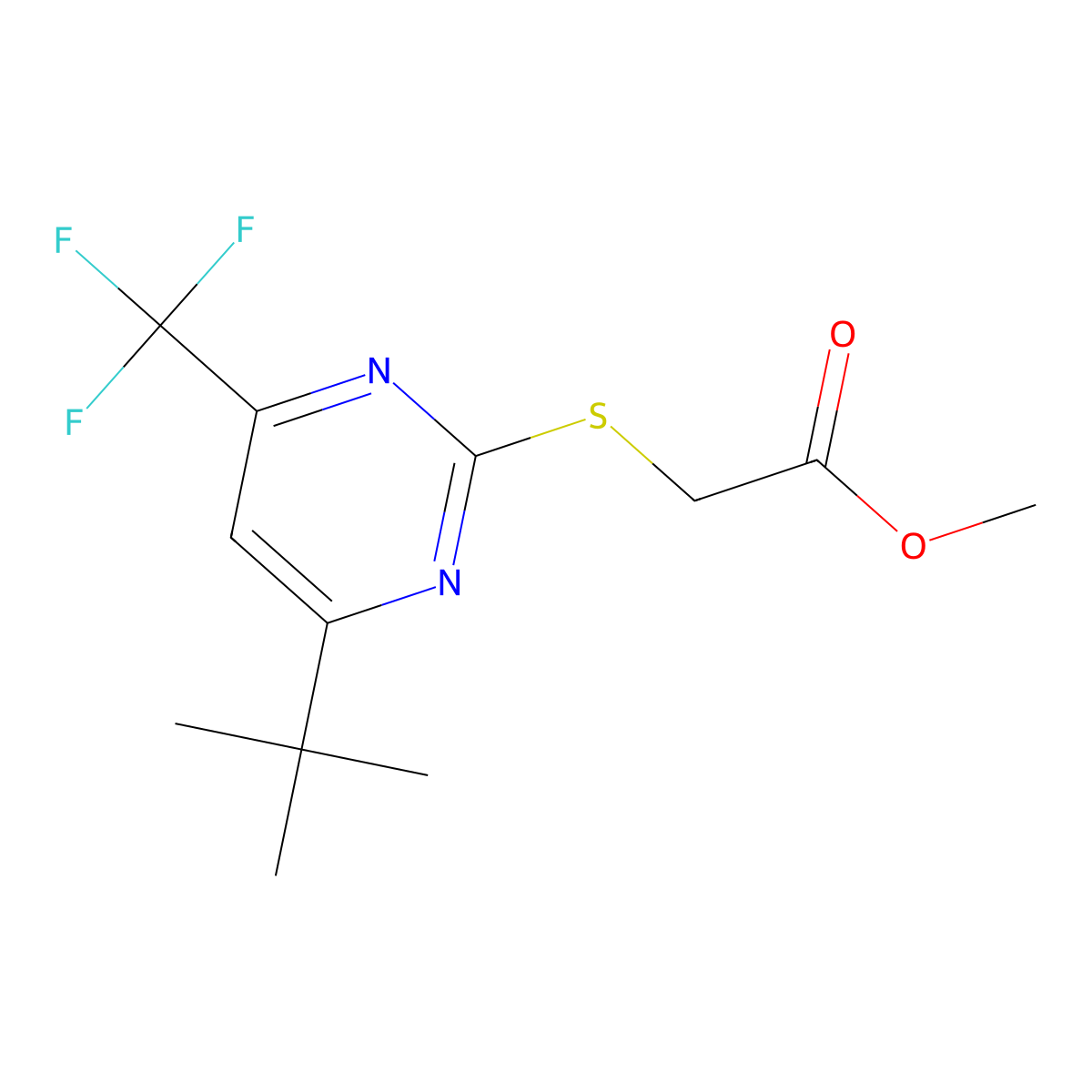 Methyl {[4-tert-butyl-6-(trifluoromethyl)-pyrimidin-2-yl]thio}acetate molecular structure, CAS 505054-59-1