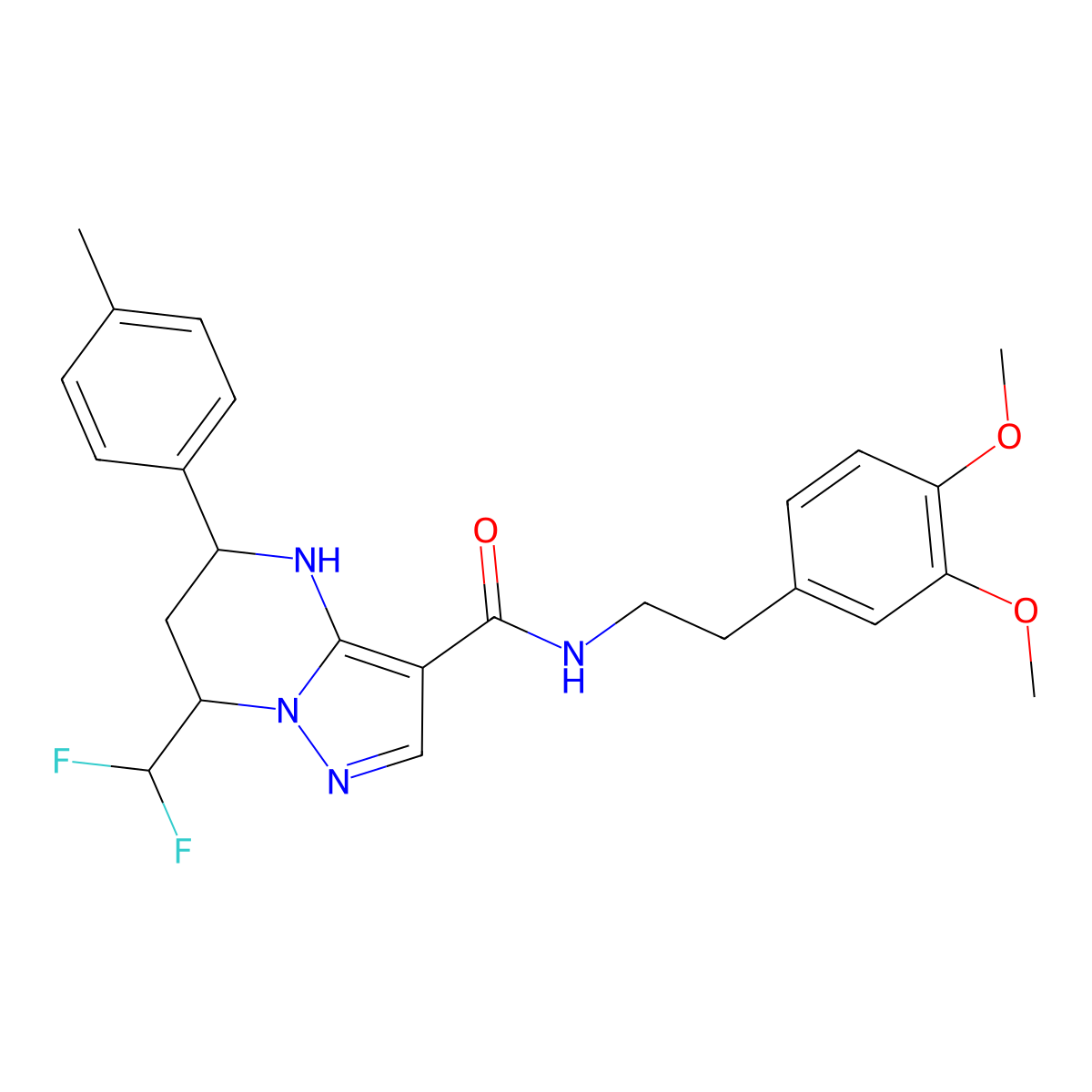 7-(difluoromethyl)-N-[2-(3,4-dimethoxyphenyl)ethyl]-5-(4-methylphenyl)-4,5,6,7-tetrahydropyrazolo[1,5-a]pyrimidine-3-carboxamide molecular structure, CAS 505054-61-5