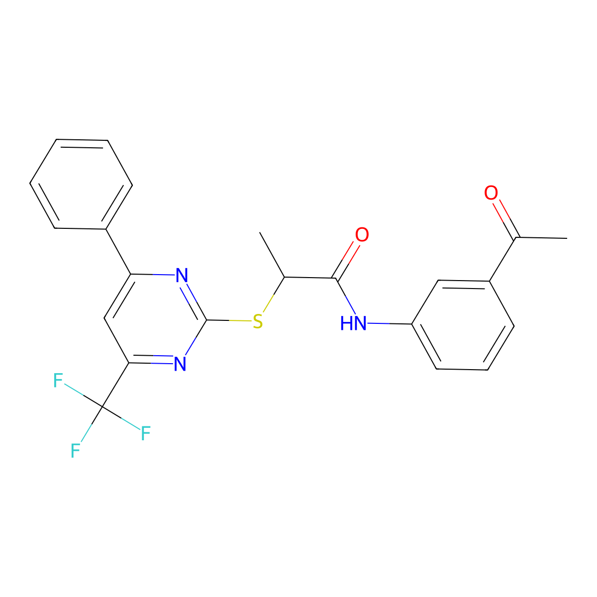 N-(3-acetylphenyl)-2-[4-phenyl-6-(trifluoromethyl)pyrimidin-2-yl]sulfanylpropanamide molecular structure, CAS 505054-90-0