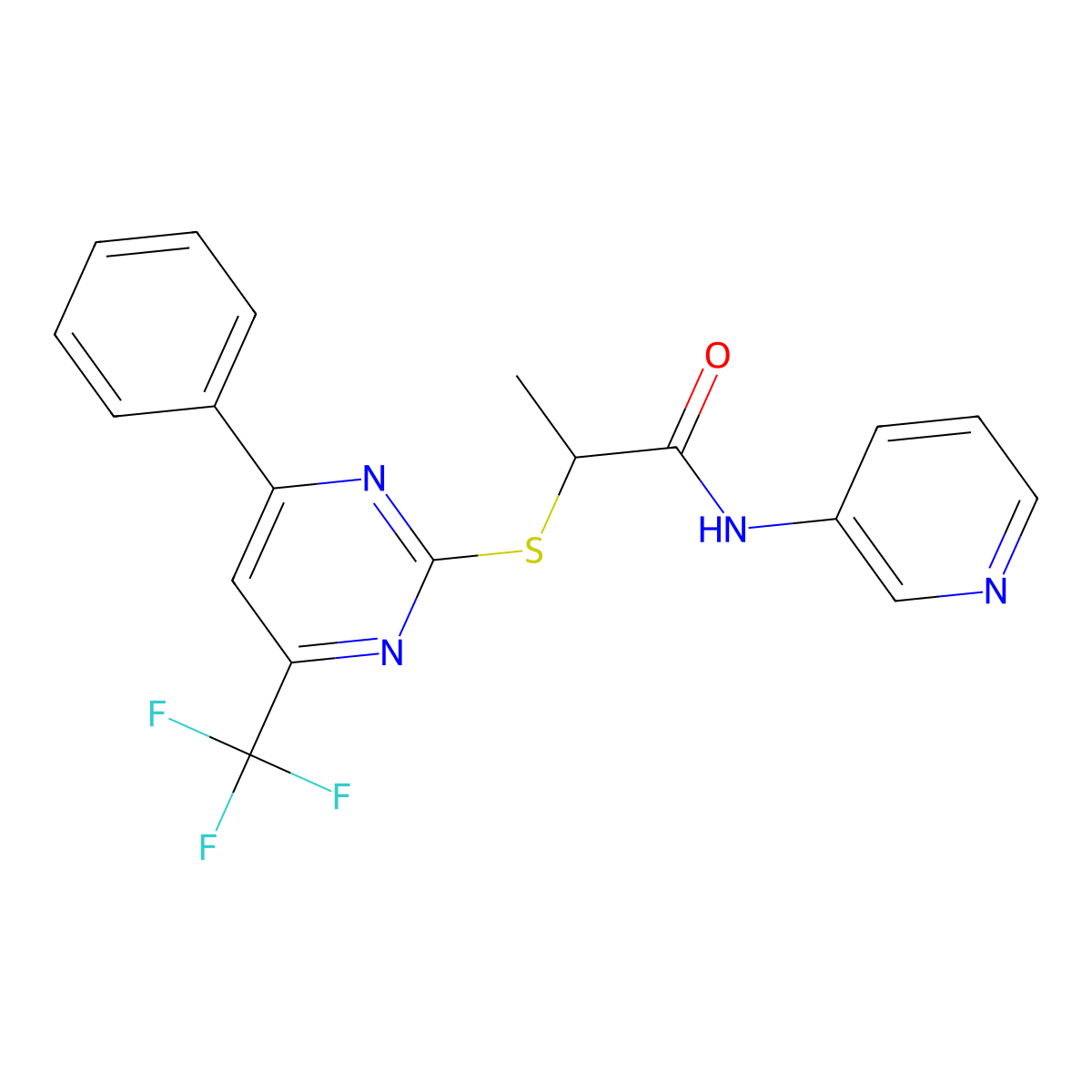 2-[4-phenyl-6-(trifluoromethyl)pyrimidin-2-yl]sulfanyl-N-pyridin-3-ylpropanamide molecular structure, CAS 505054-93-3