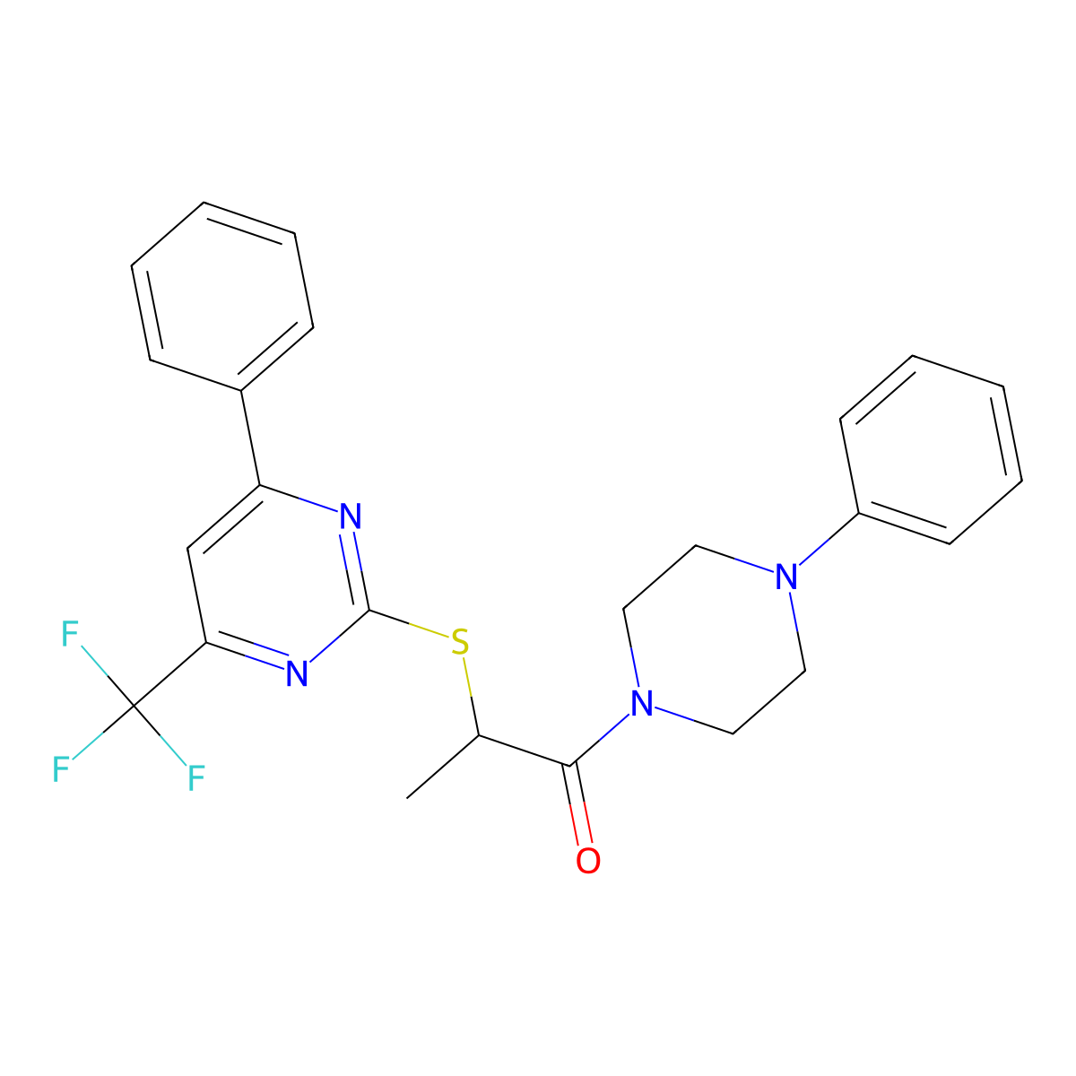 1-(4-Phenylpiperazin-1-yl)-2-[4-phenyl-6-(trifluoromethyl)pyrimidin-2-yl]sulfanylpropan-1-one molecular structure, CAS 505055-17-4