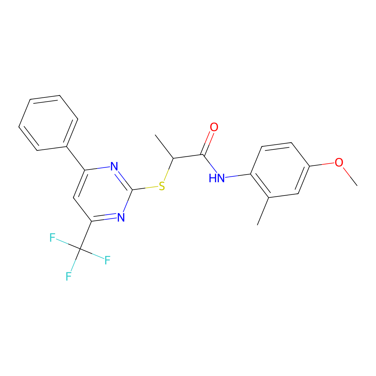 N-(4-methoxy-2-methylphenyl)-2-[4-phenyl-6-(trifluoromethyl)pyrimidin-2-yl]sulfanylpropanamide molecular structure, CAS 505055-80-1