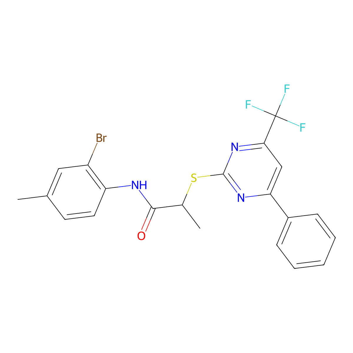 N-(2-bromo-4-methylphenyl)-2-[4-phenyl-6-(trifluoromethyl)pyrimidin-2-yl]sulfanylpropanamide molecular structure, CAS 505055-87-8